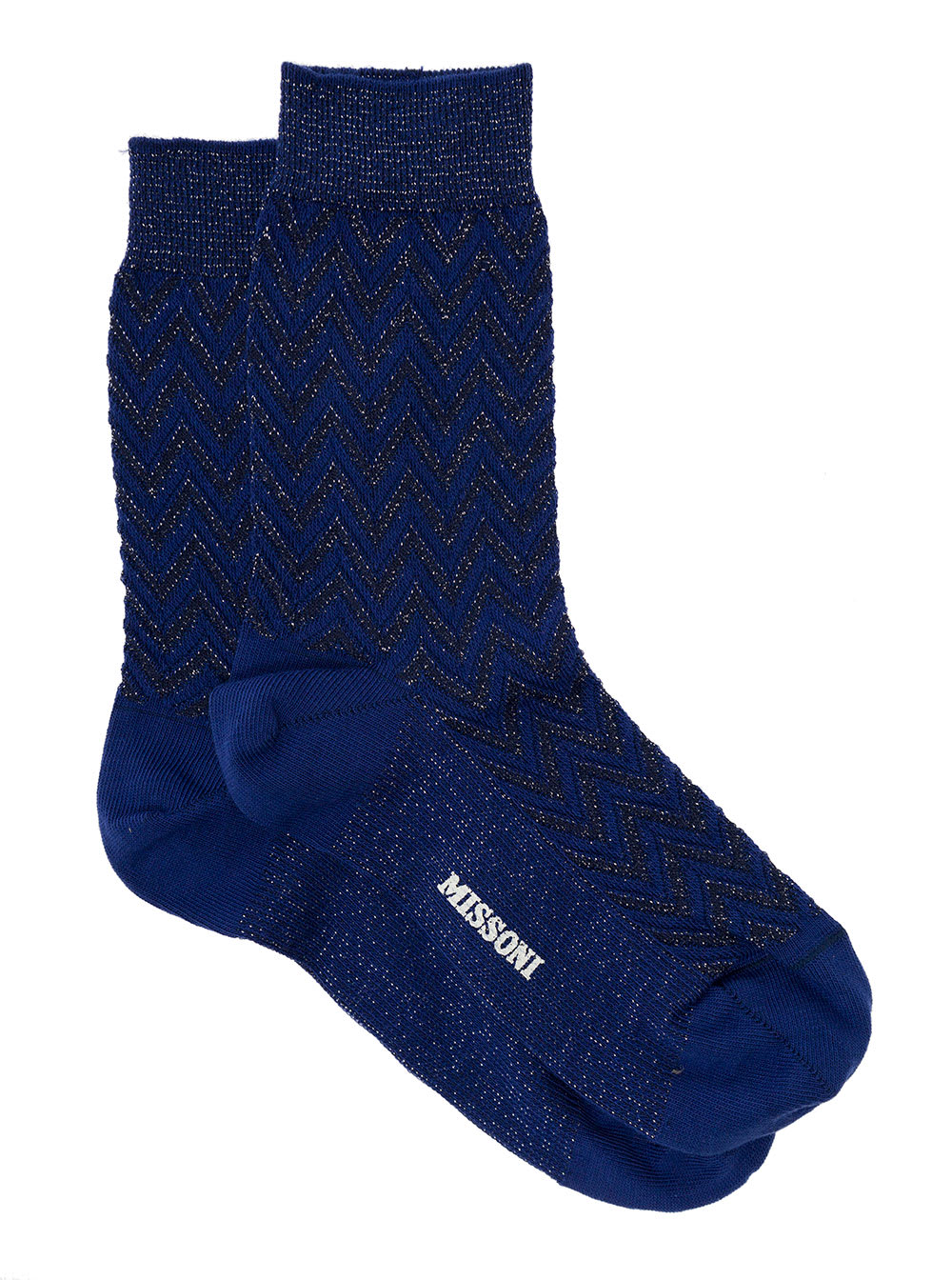 Shop Missoni Black And Blue Iconic Zig Zag Short Socks In Lightweight Lamé Knit Woman  In Multicolor