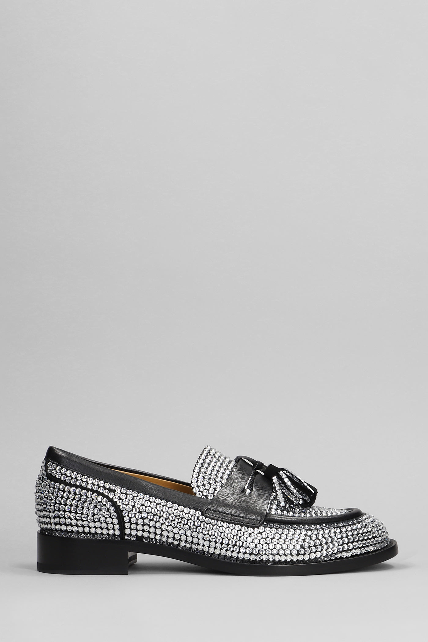 René Caovilla Morgana Loafers In Black Leather In Gray