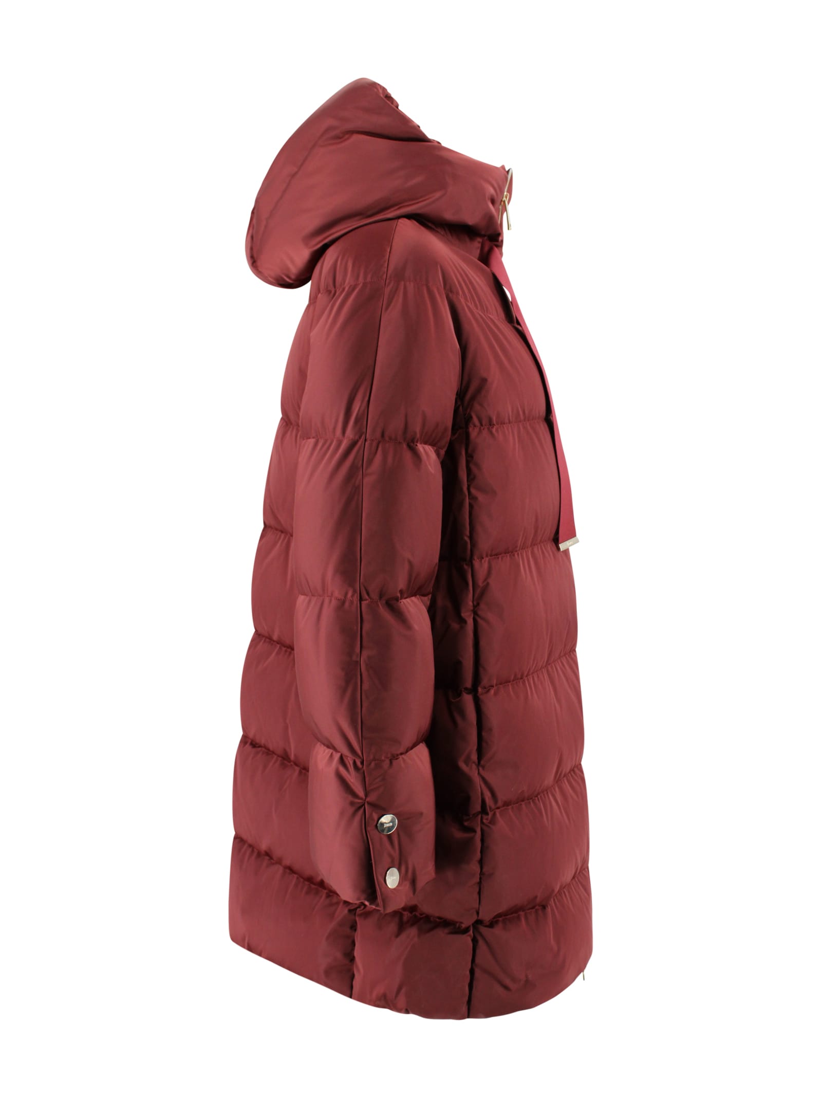 Herno A-shaped Down Jacket In High-density Satin In Burgundy