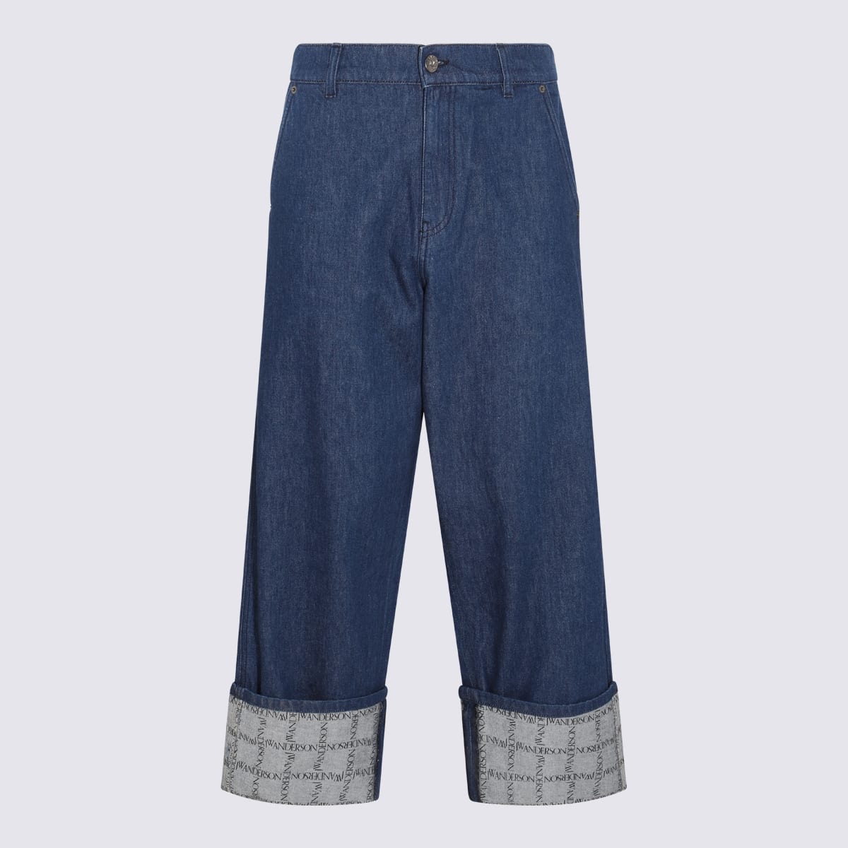 J.W. Anderson Blue Denim Grid Print Wide Leg Jeans