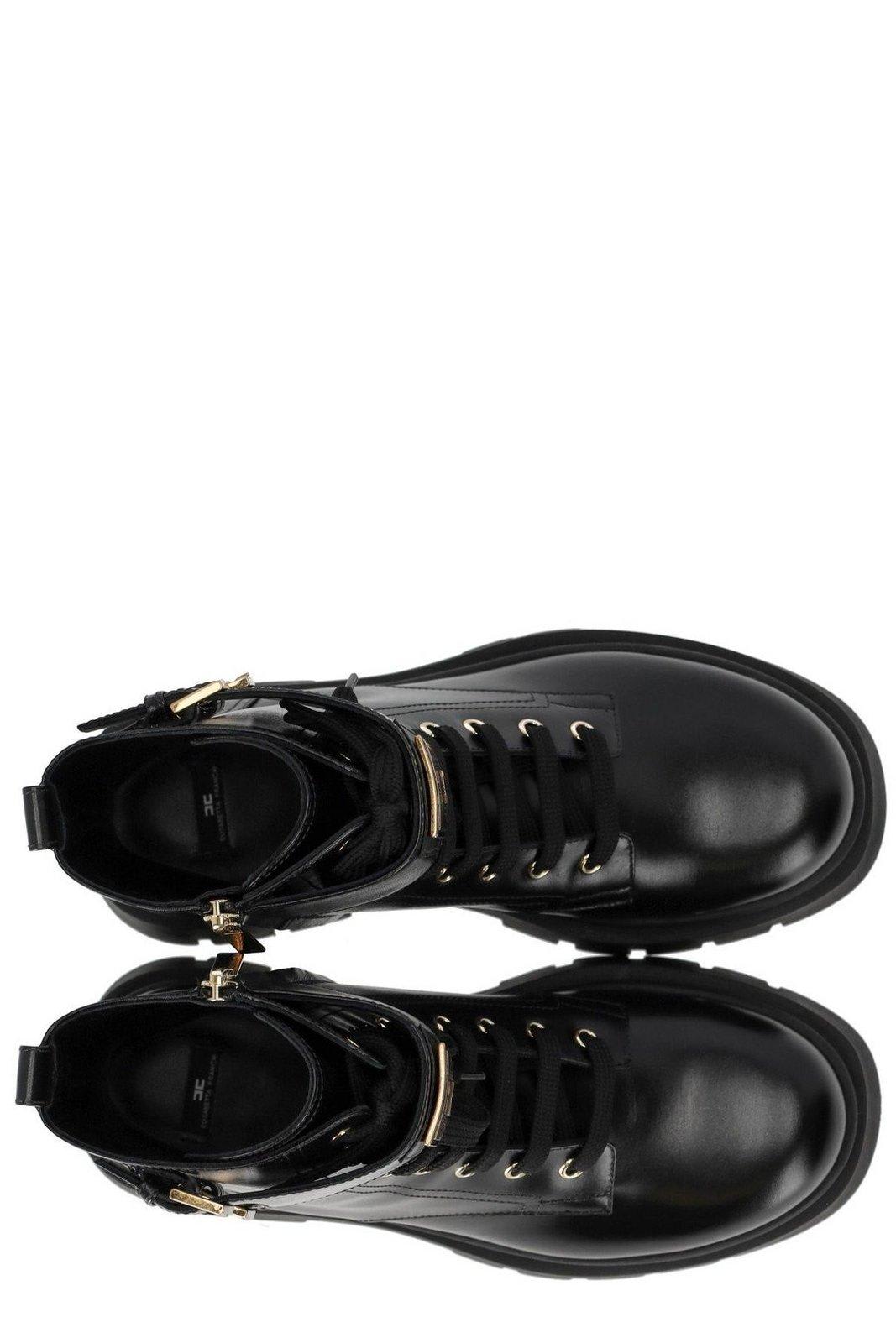 Shop Elisabetta Franchi Logo Plaque Combat Boots In Nero