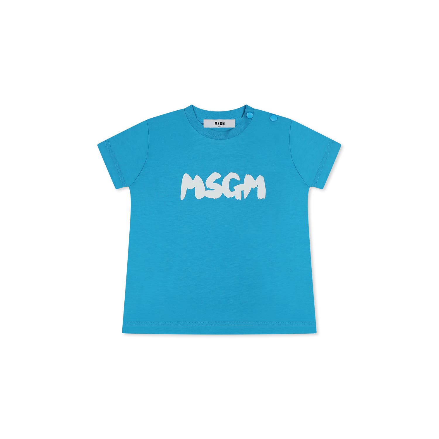 Msgm Light Blue T-shirt For Babykids With Logo In Light Blue