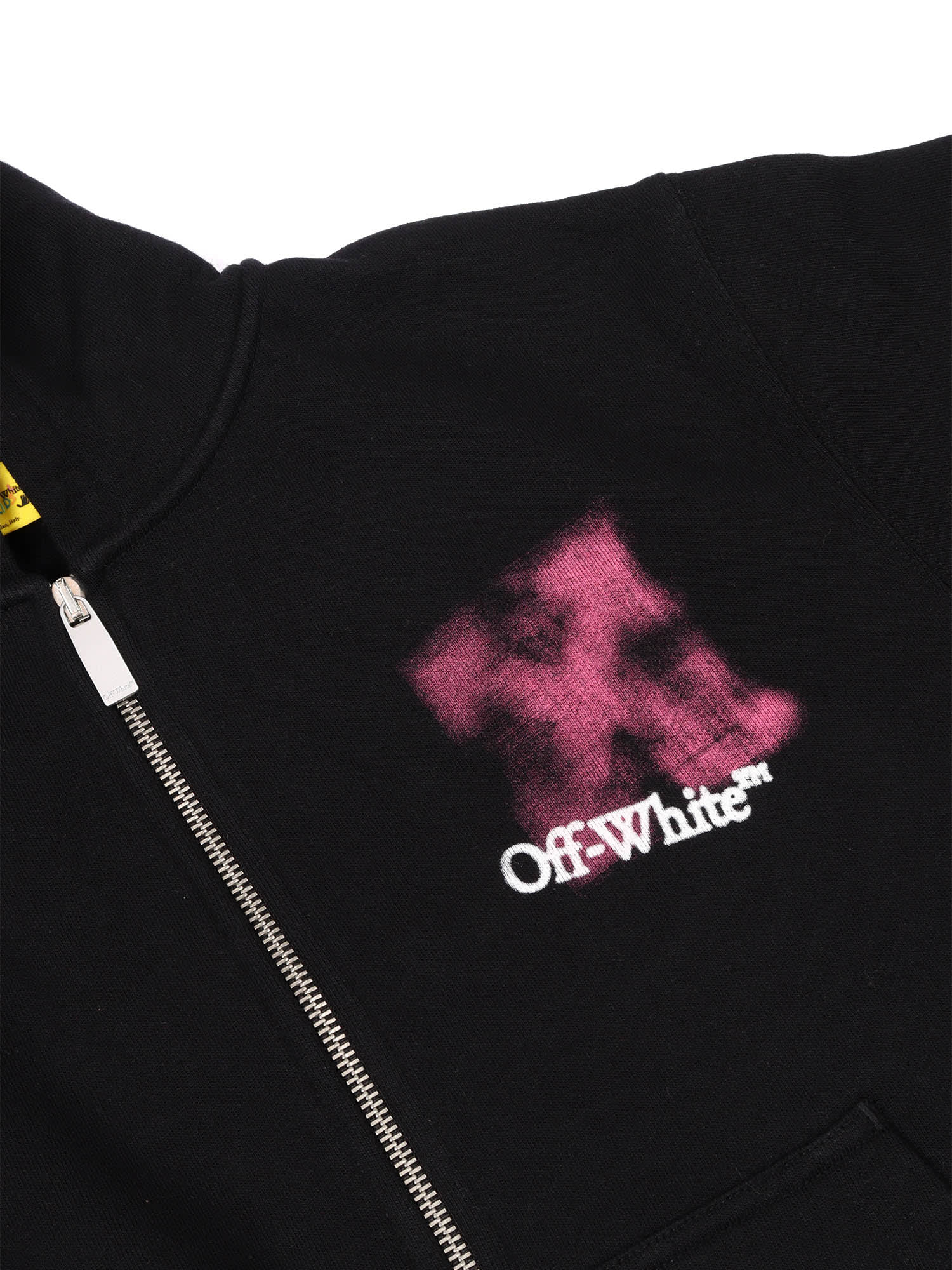 Off-white Arrow Spray Hoodie Zip Up Black - Fuchsi In Black