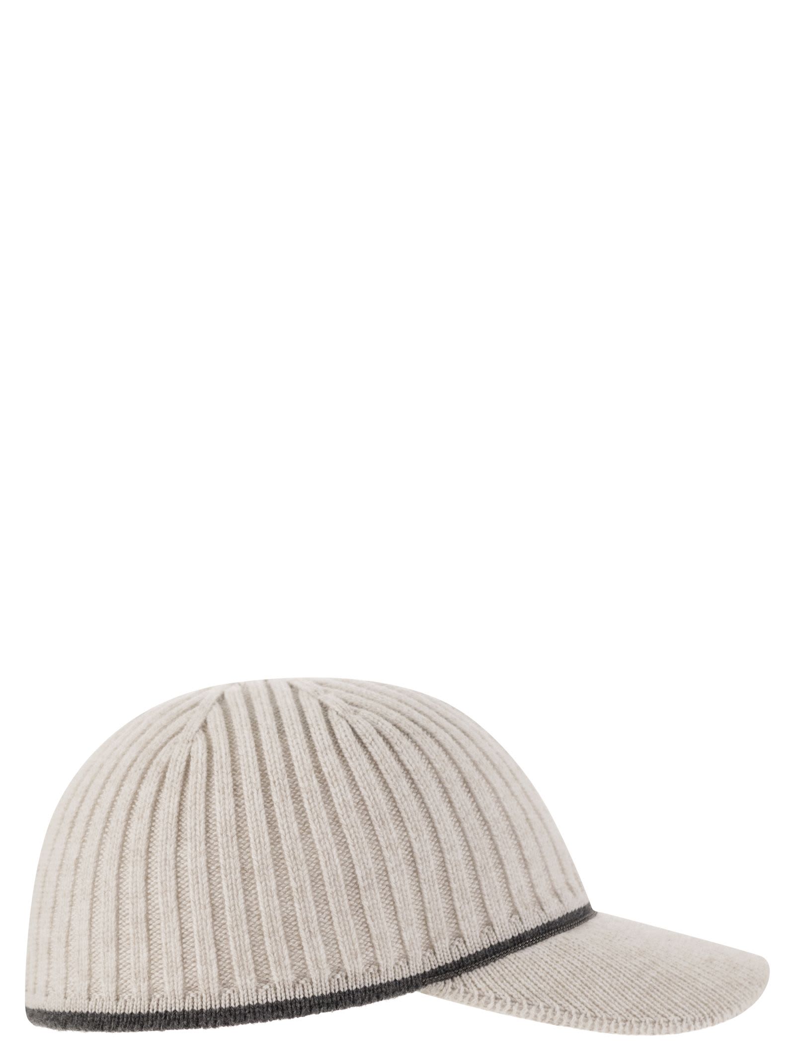 Shop Brunello Cucinelli Ribbed Virgin Wool, Cashmere And Silk Knit Baseball Cap With Jewel In Pearl