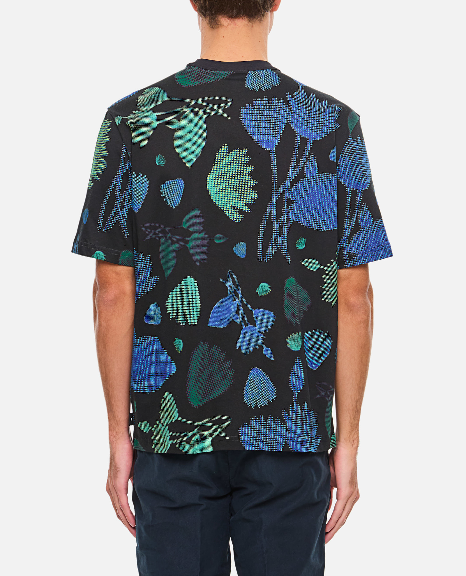 PAUL SMITH BLACK HALF TONE FLORAL T-SHIRT WITH PIXELATED FLOWER PRINT