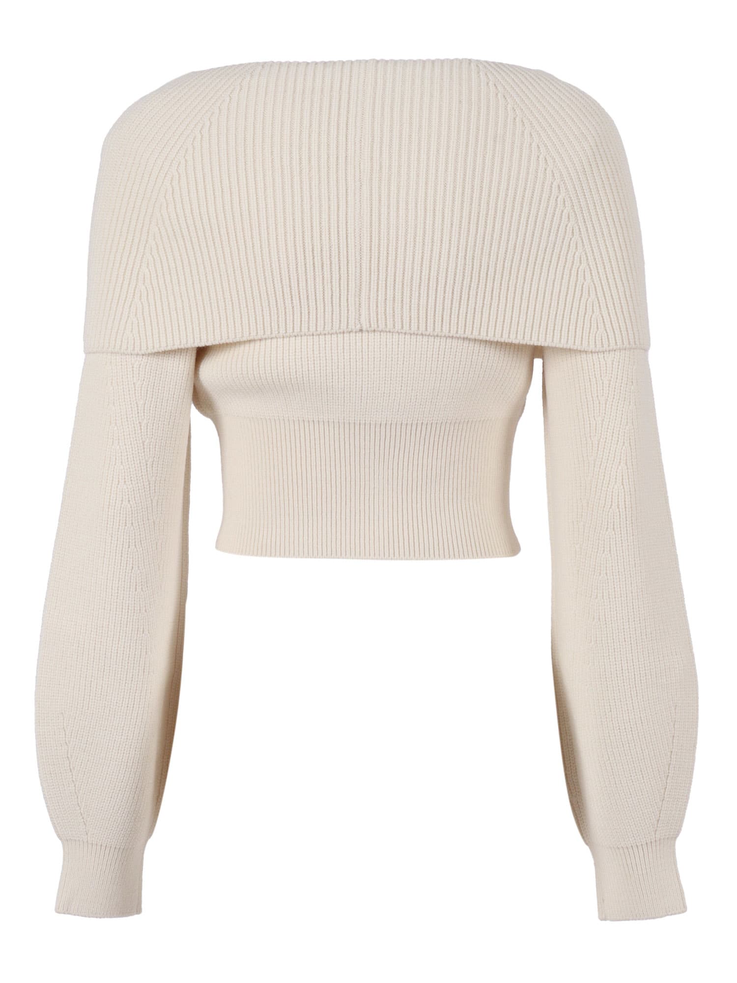 Elisabetta Franchi Cropped White Sweater With Fold-over Collar In White