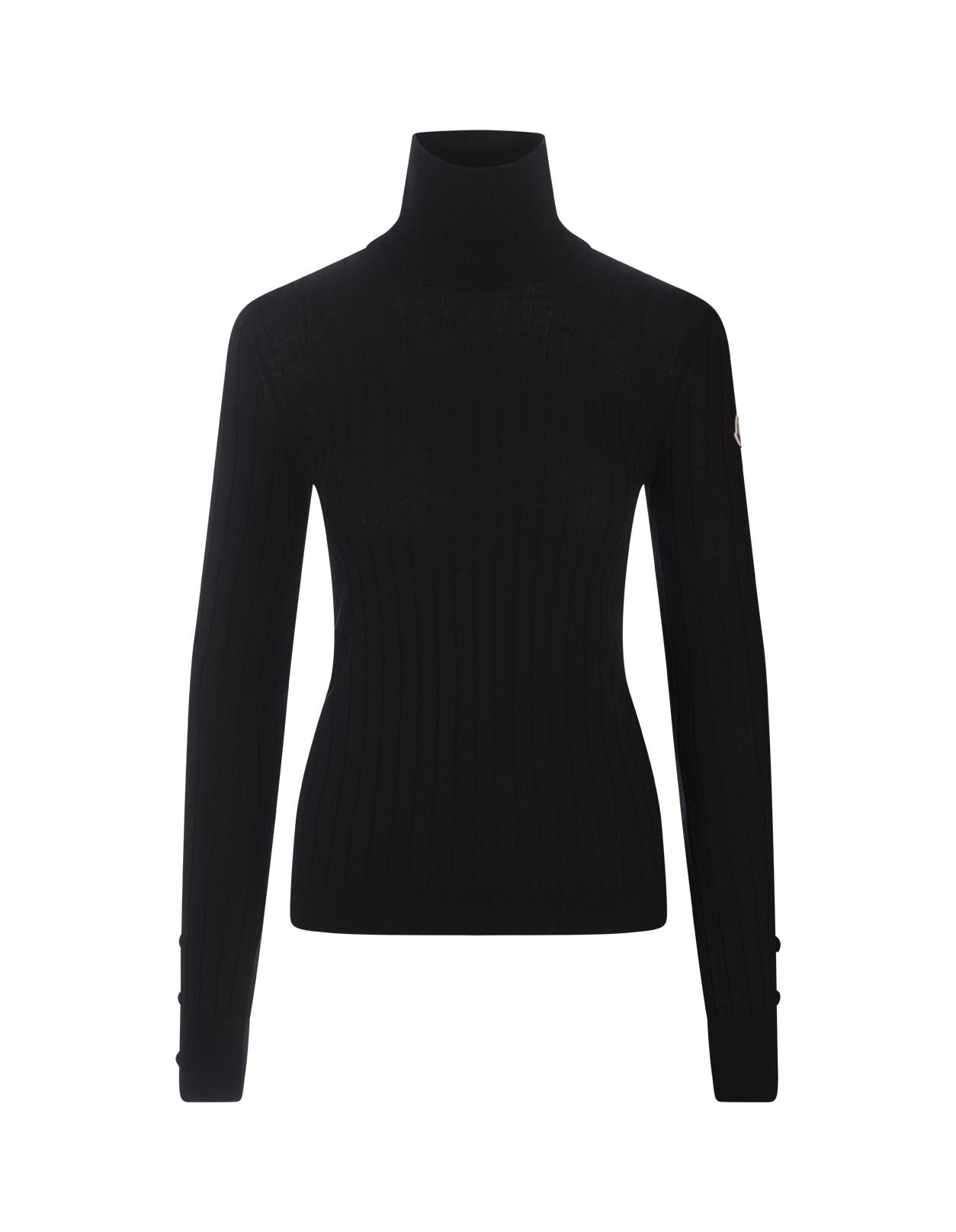 Shop Moncler Black Ribbed Turtleneck In Wool And Cashmere