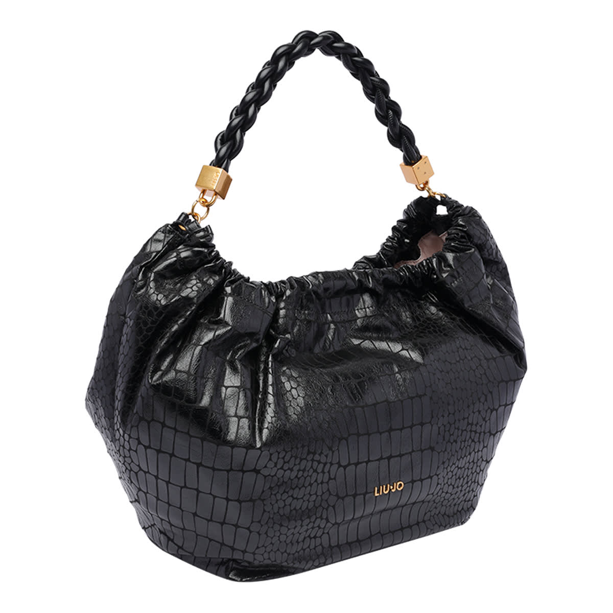 Shop Liu •jo Large Logo Hobo Bag In Black