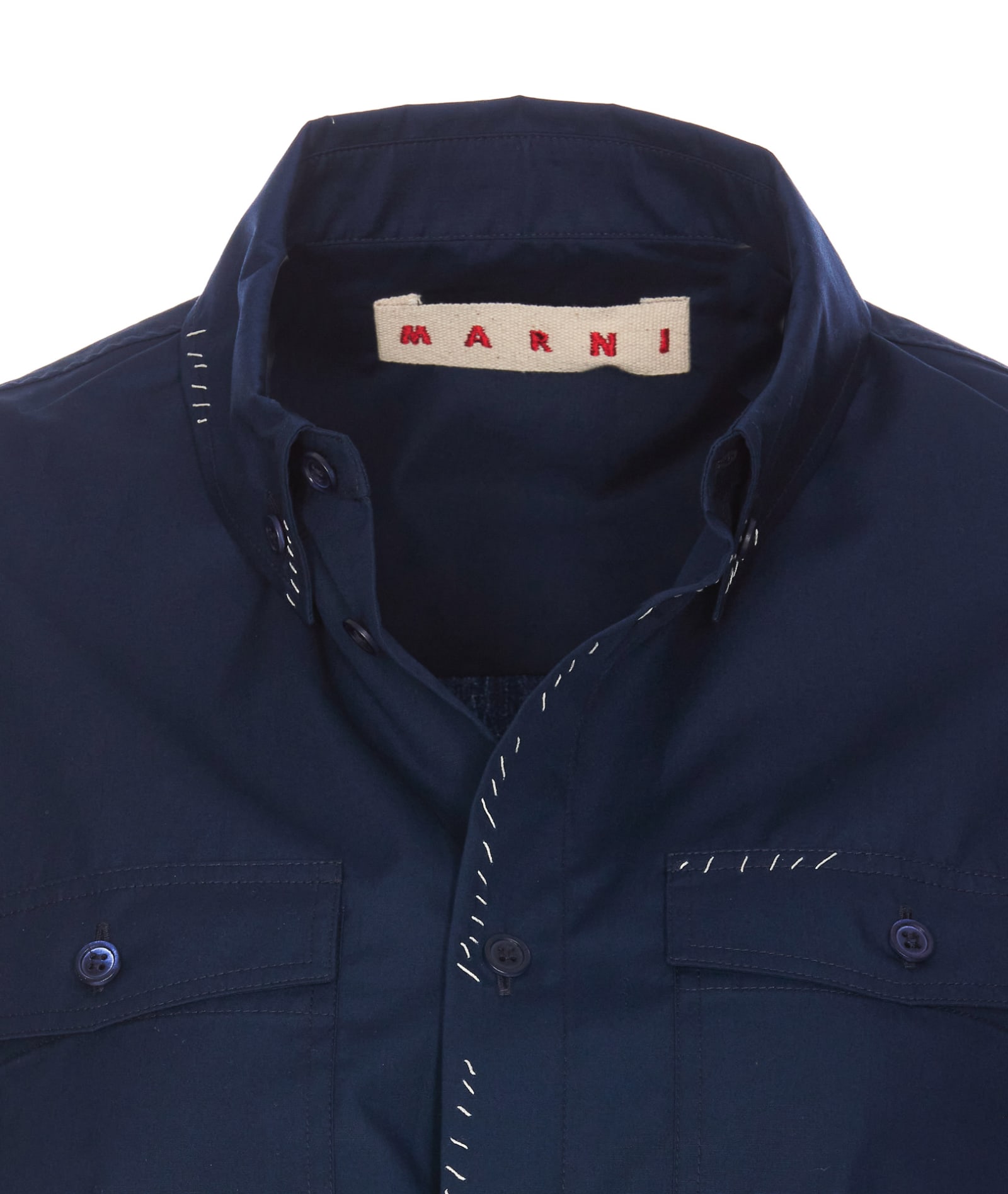 Shop Marni Shirt With  Stitching In Blue