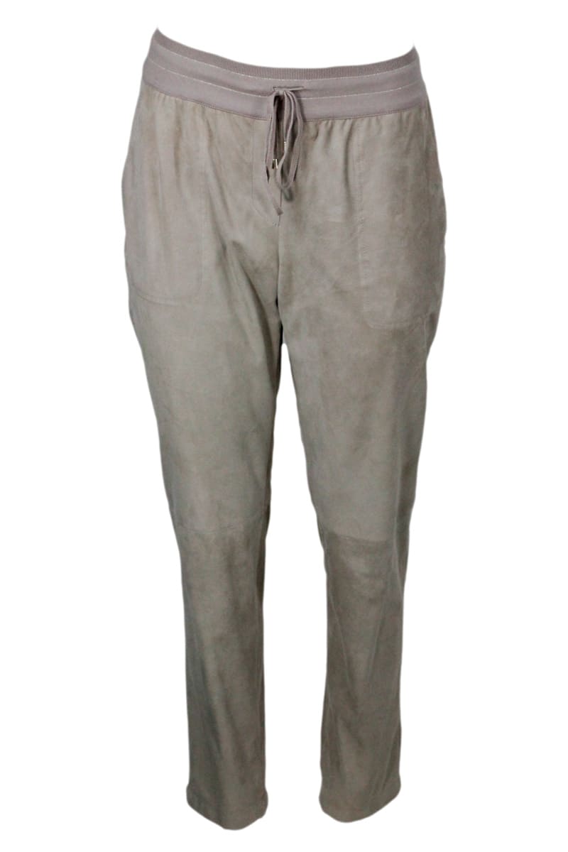 Lorena Antoniazzi Suede Jogging Trousers With Elastic And Drawstring At The Waist