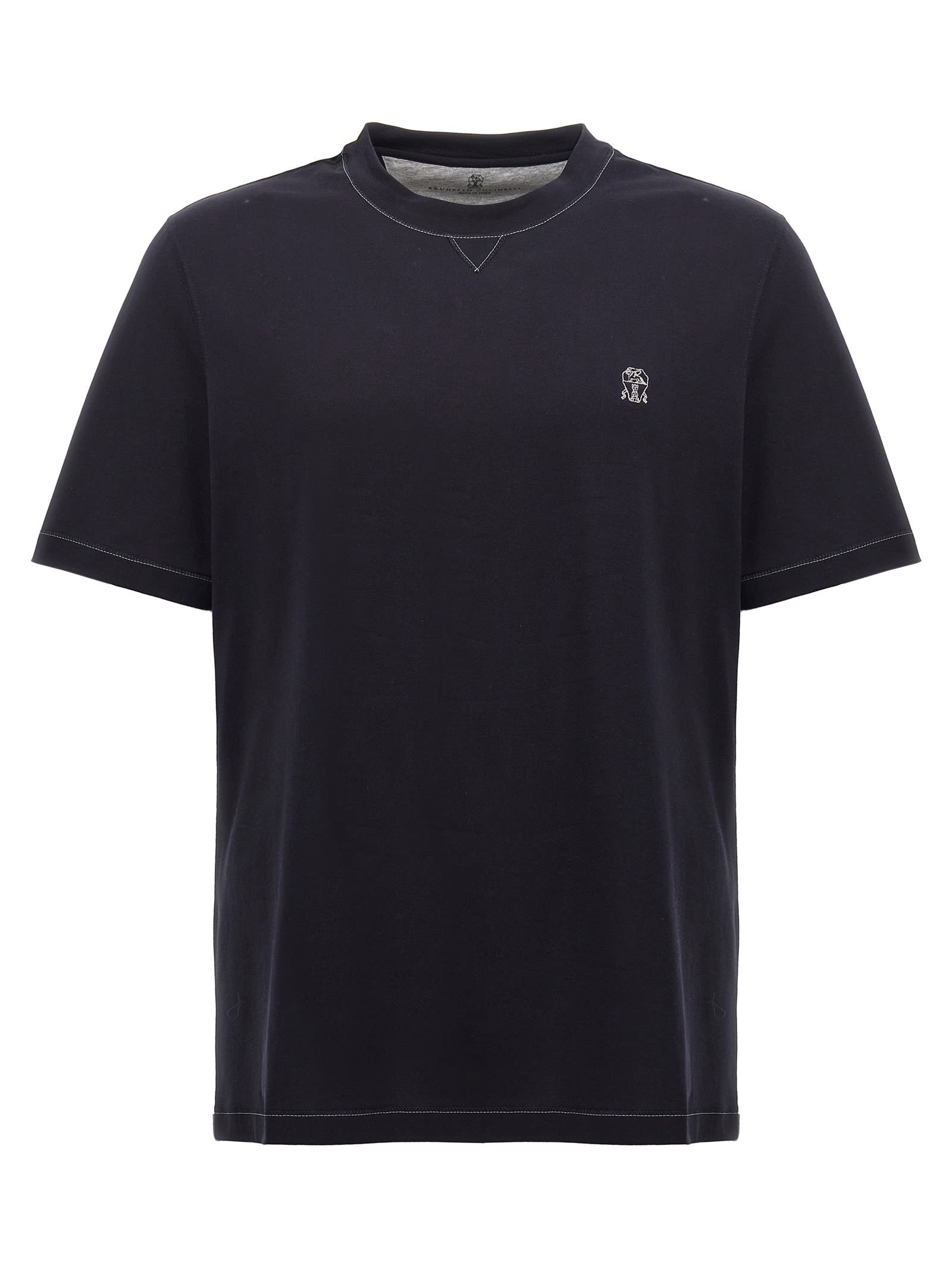 Shop Brunello Cucinelli Logo Embroidery T-shirt In Blue