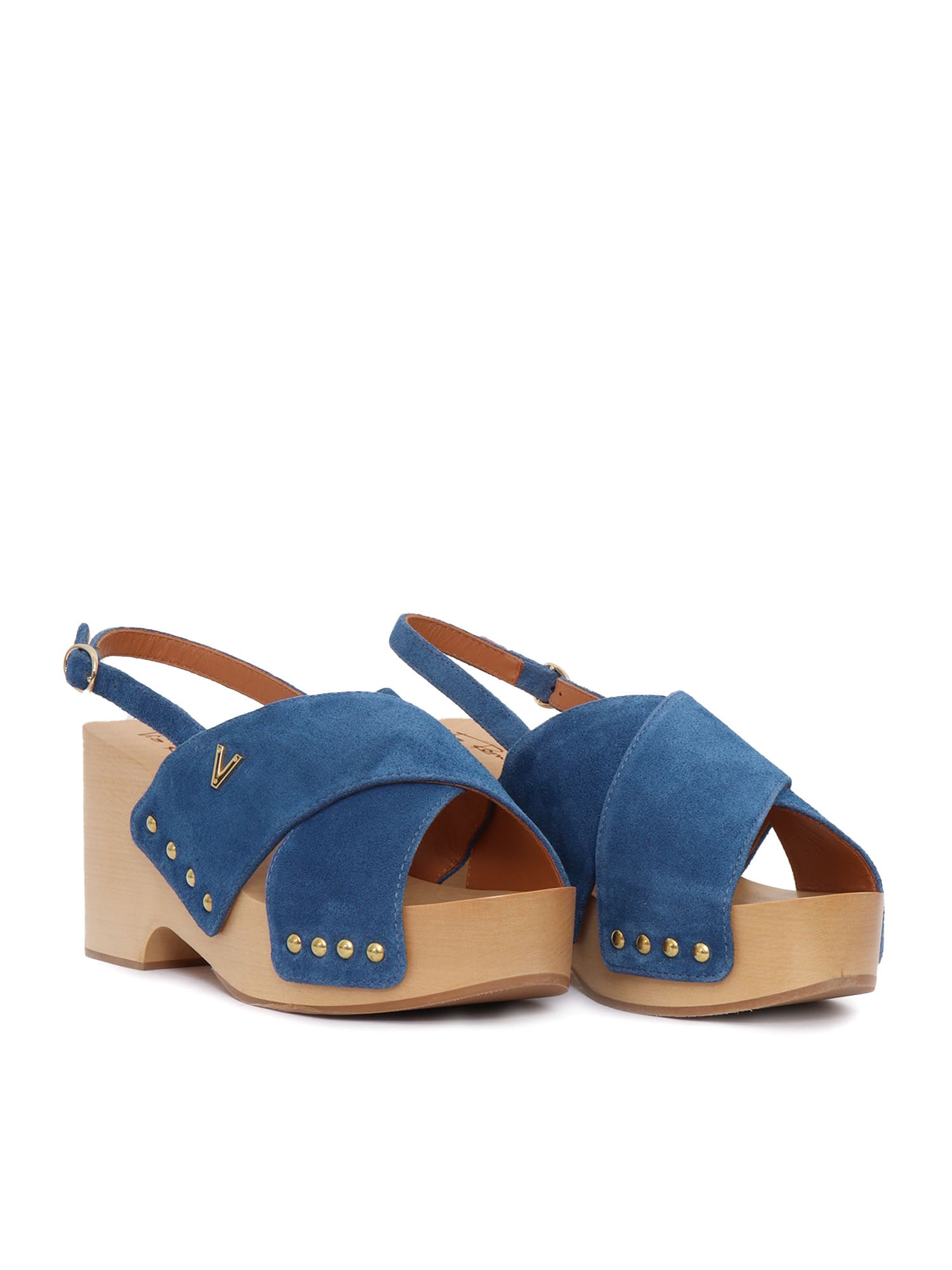 Via Roma 15 Wooden Heeled Sandals In Blue
