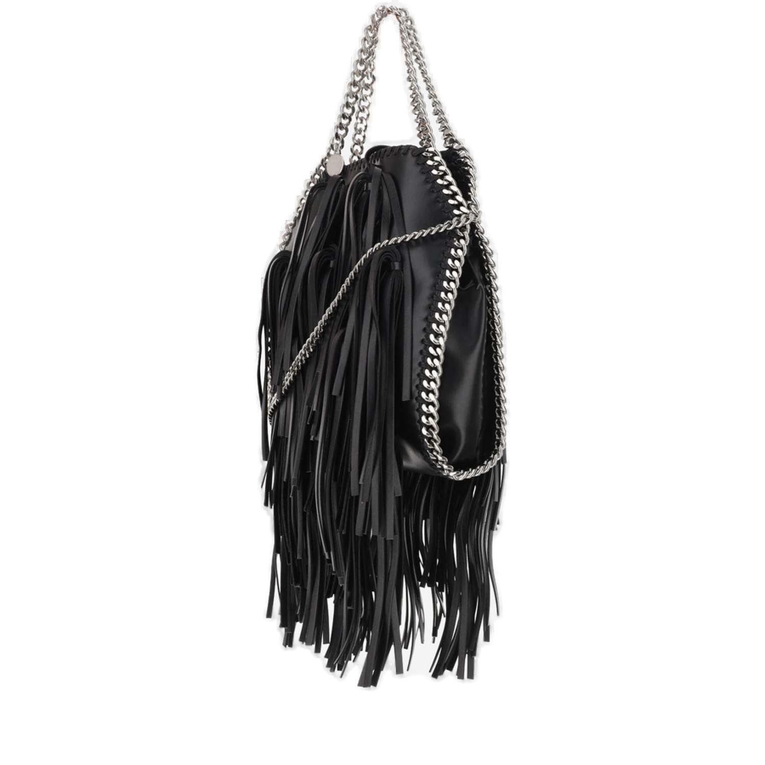 Shop Stella Mccartney Tassel Detailed Mini Falabella Tote Bag In Black