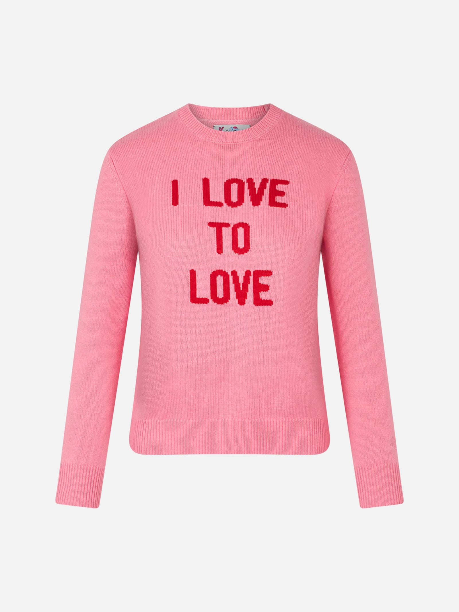 Shop Mc2 Saint Barth Woman Crewneck Pink Sweater I Love To Love Print Niki Dj Special Edition