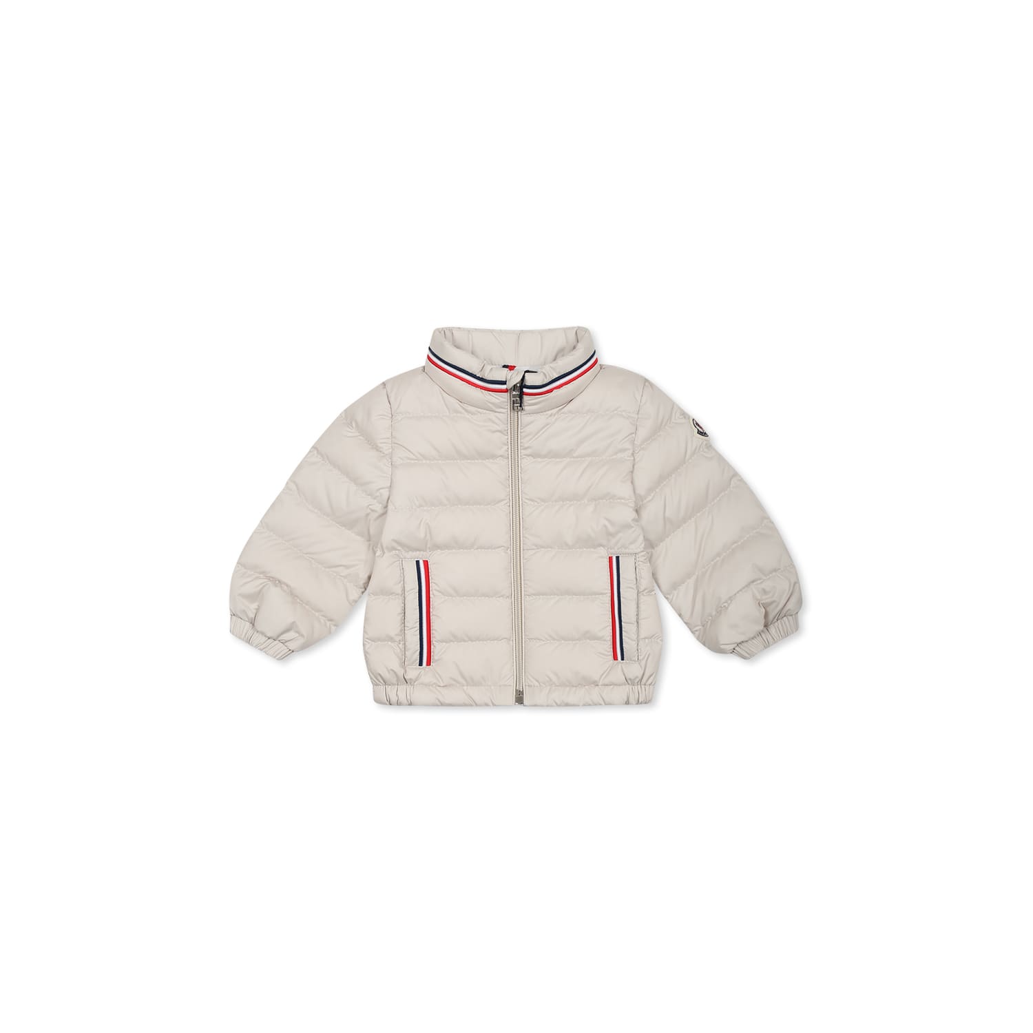 MONCLER IVORY DOWN JACKET FOR BABY BOY WITH LOGO 