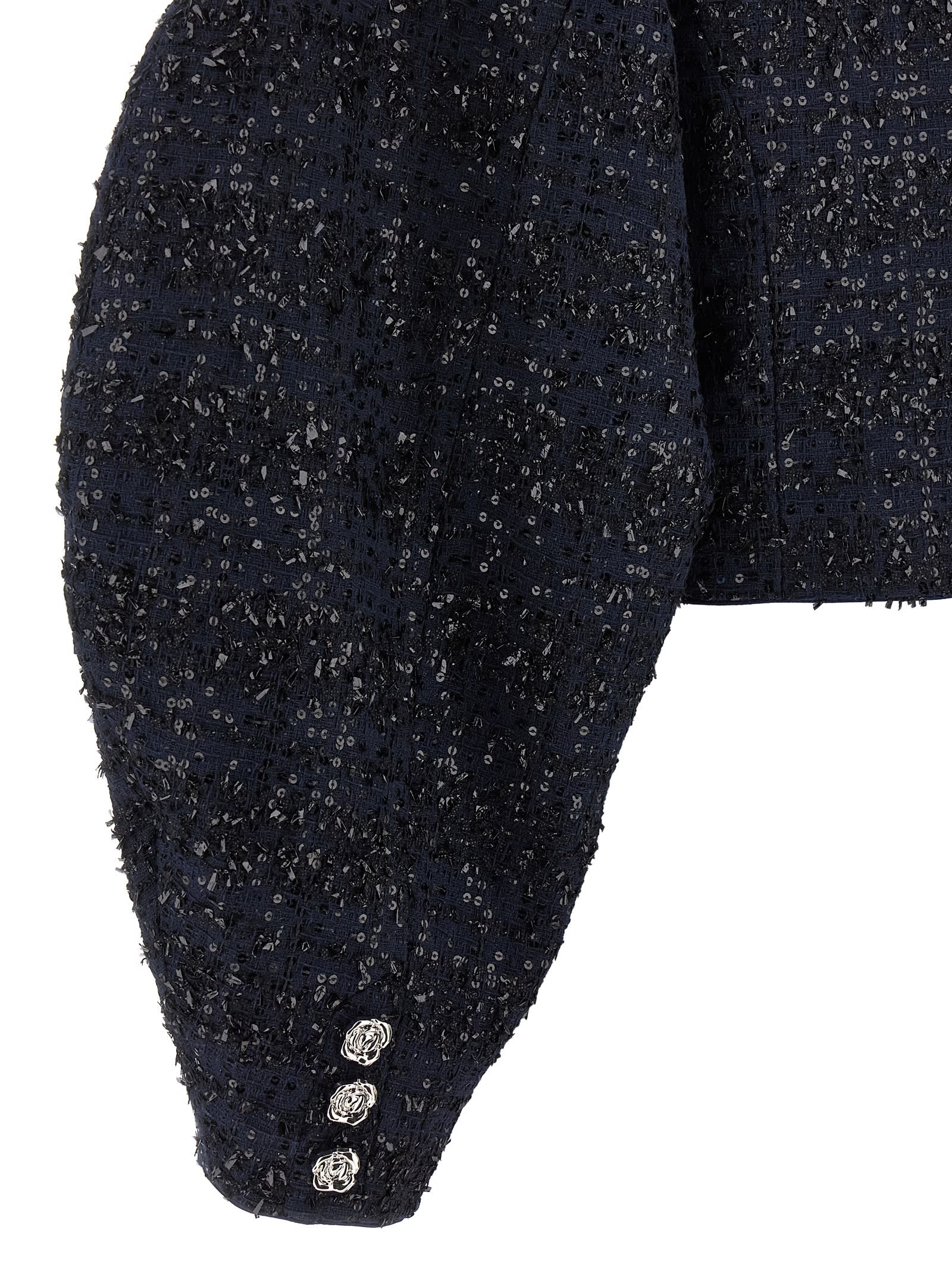 Rotate Birger Christensen Sequin-embellished Puff-sleeve Jacket In Blue