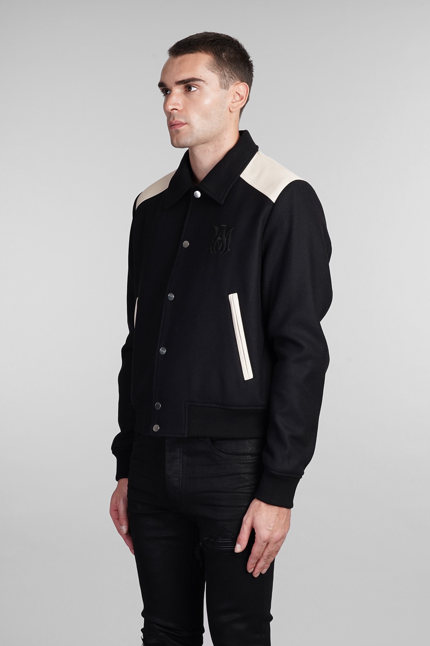 Shop Amiri Bomber In Black Wool