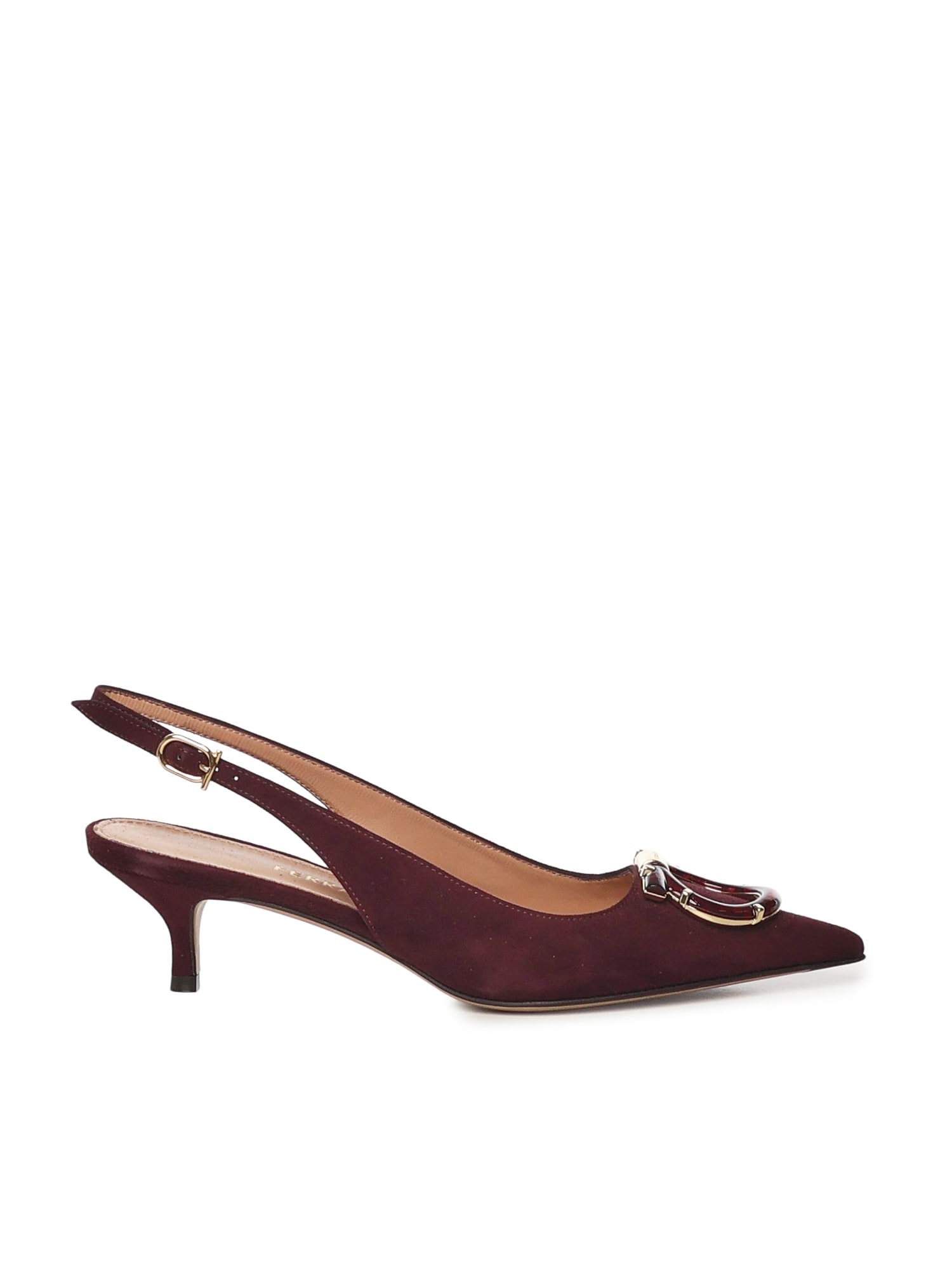 Ferragamo Leather Gancini Slingbacks In Burgundy
