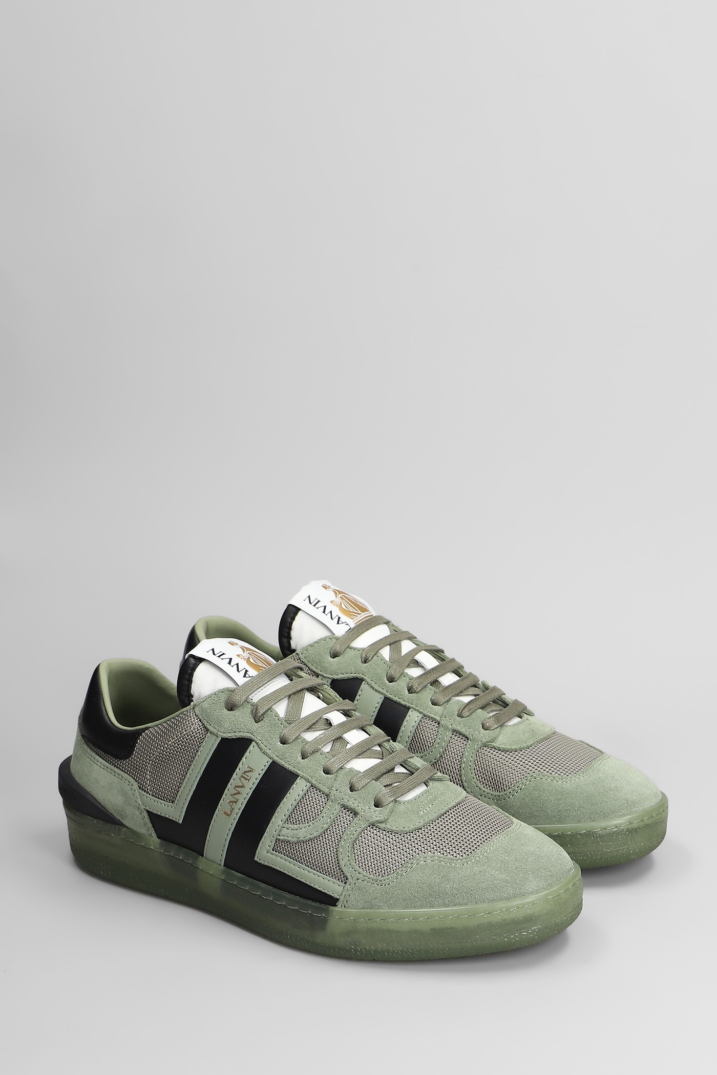 Lanvin Clay Sneakers In Green Suede And Fabric