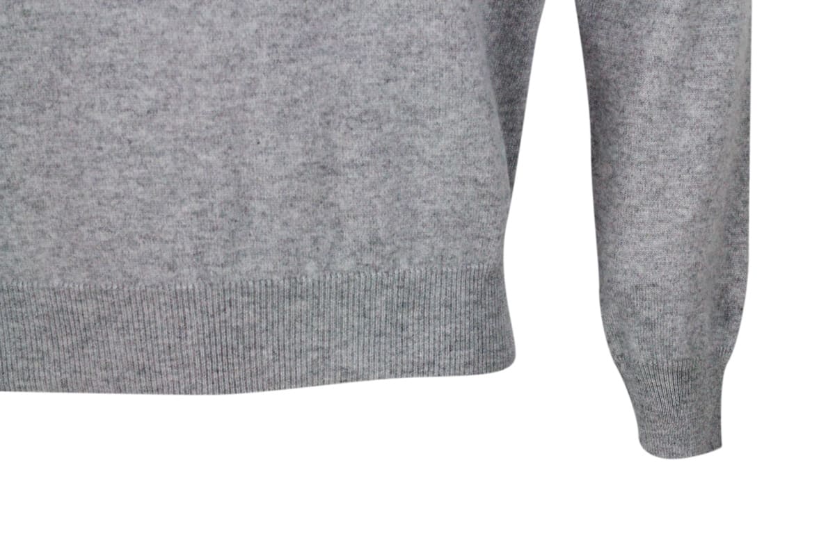 Shop Colombo Long-sleeved V-neck Sweater In Fine 2-ply 100% Kid Cashmere With Special Processing On The Edge Of T In Grey