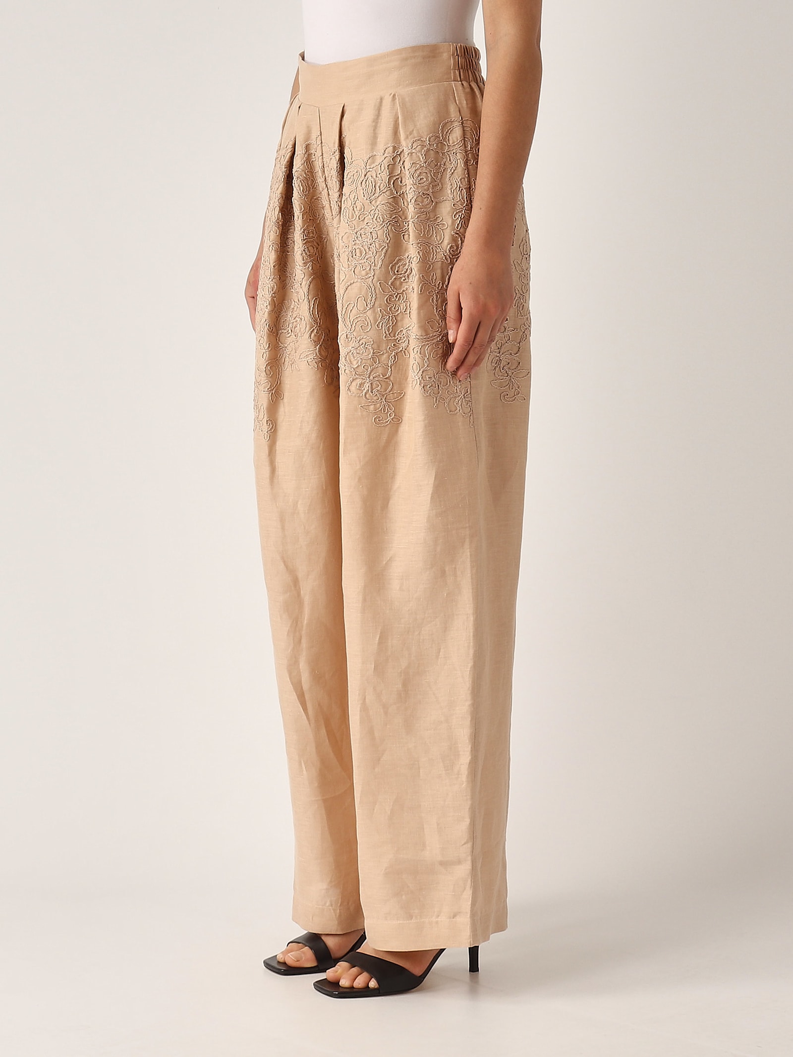 Ermanno Scervino Pantalone Lino Ricamo Trousers In Neutral