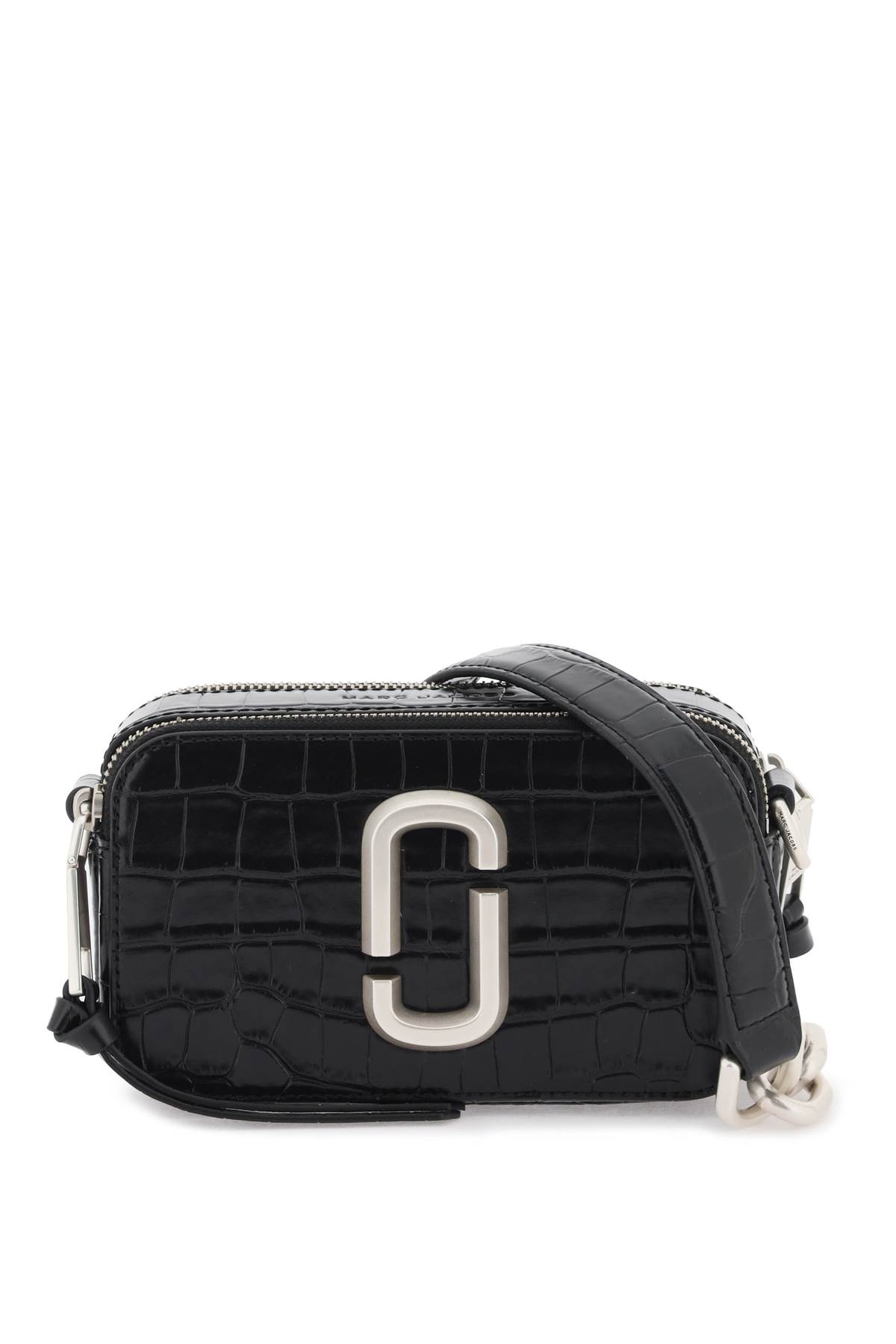 Shop Marc Jacobs The Croc-embossed Shoulder Snapshot Bag In Black (black)