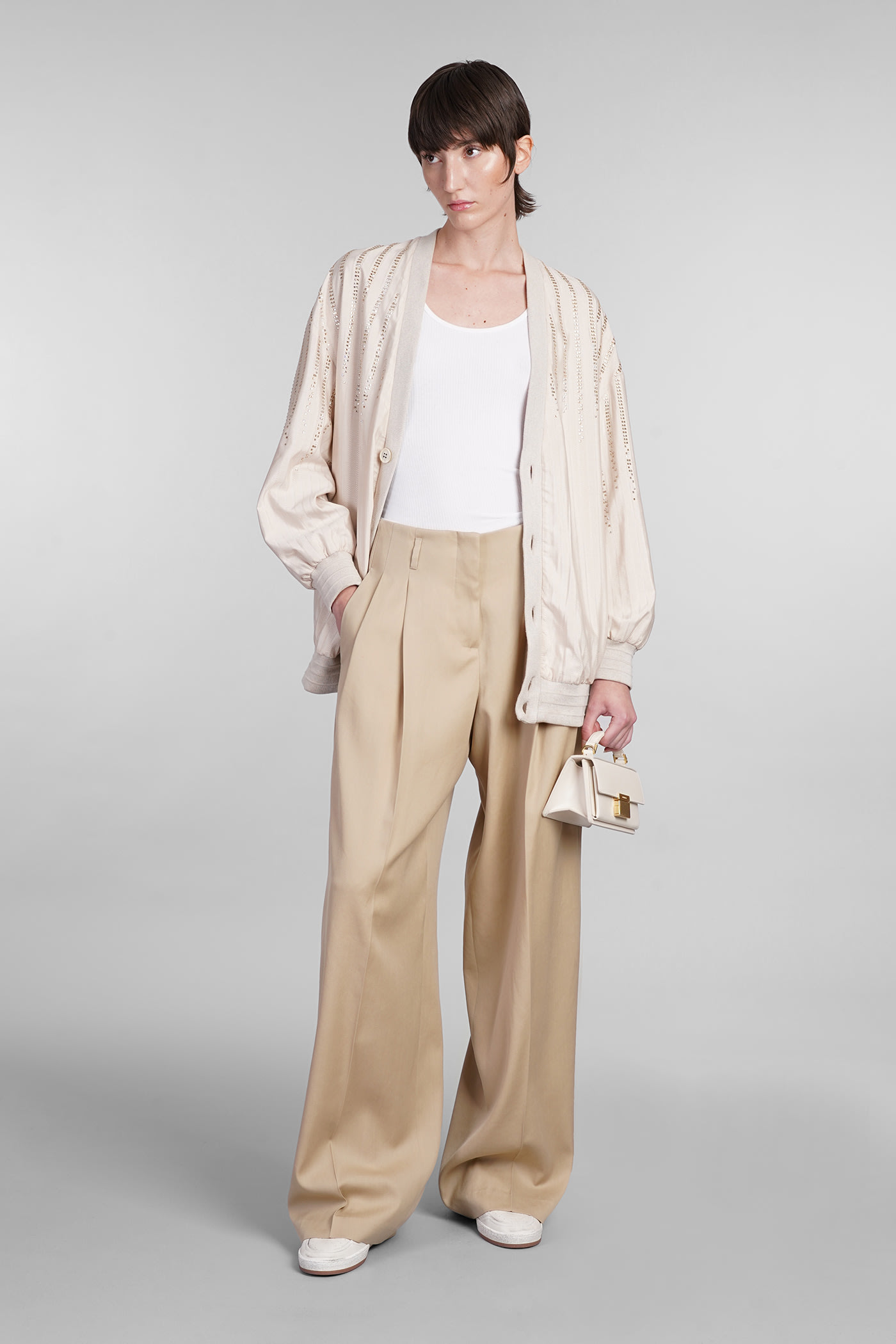 Shop Golden Goose Cardigan In Beige Silk