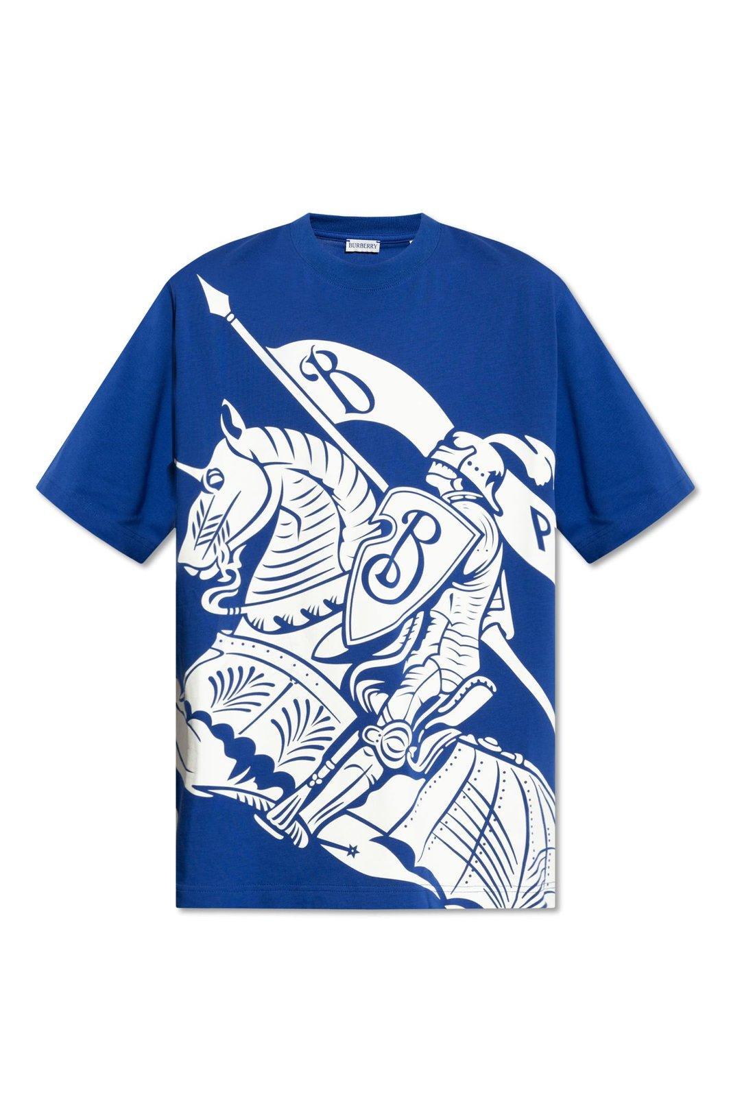 Burberry Equestrian Knight Printed Crewneck T-shirt In Blue