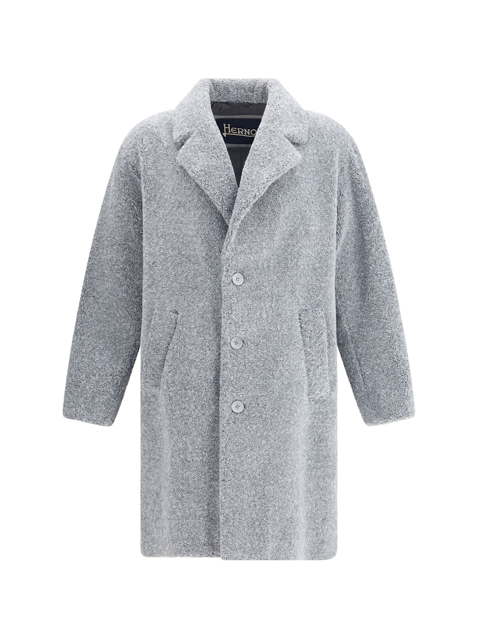 Herno Textured Mohair Wool Single Breasted Coat In Gray
