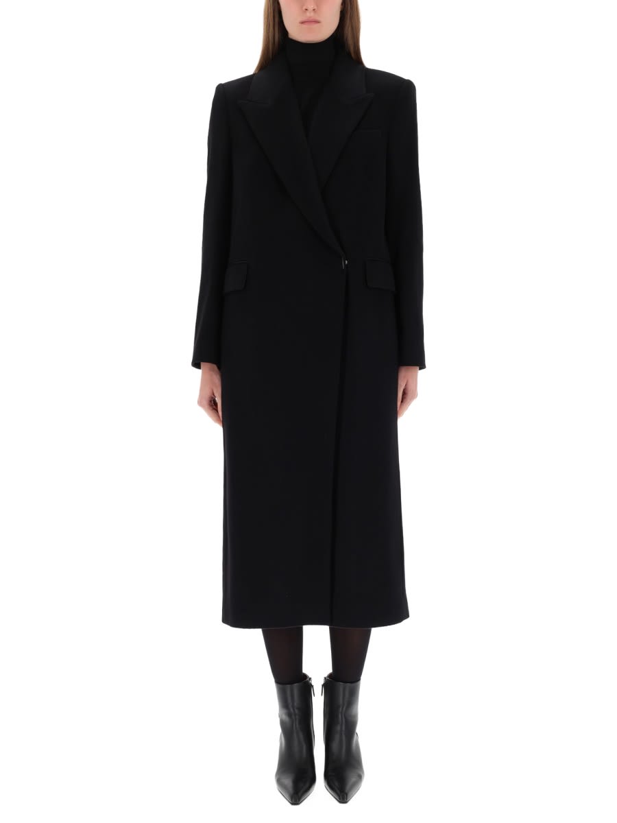 Hugo Boss Long Single Breasted Coat Pockets In Black