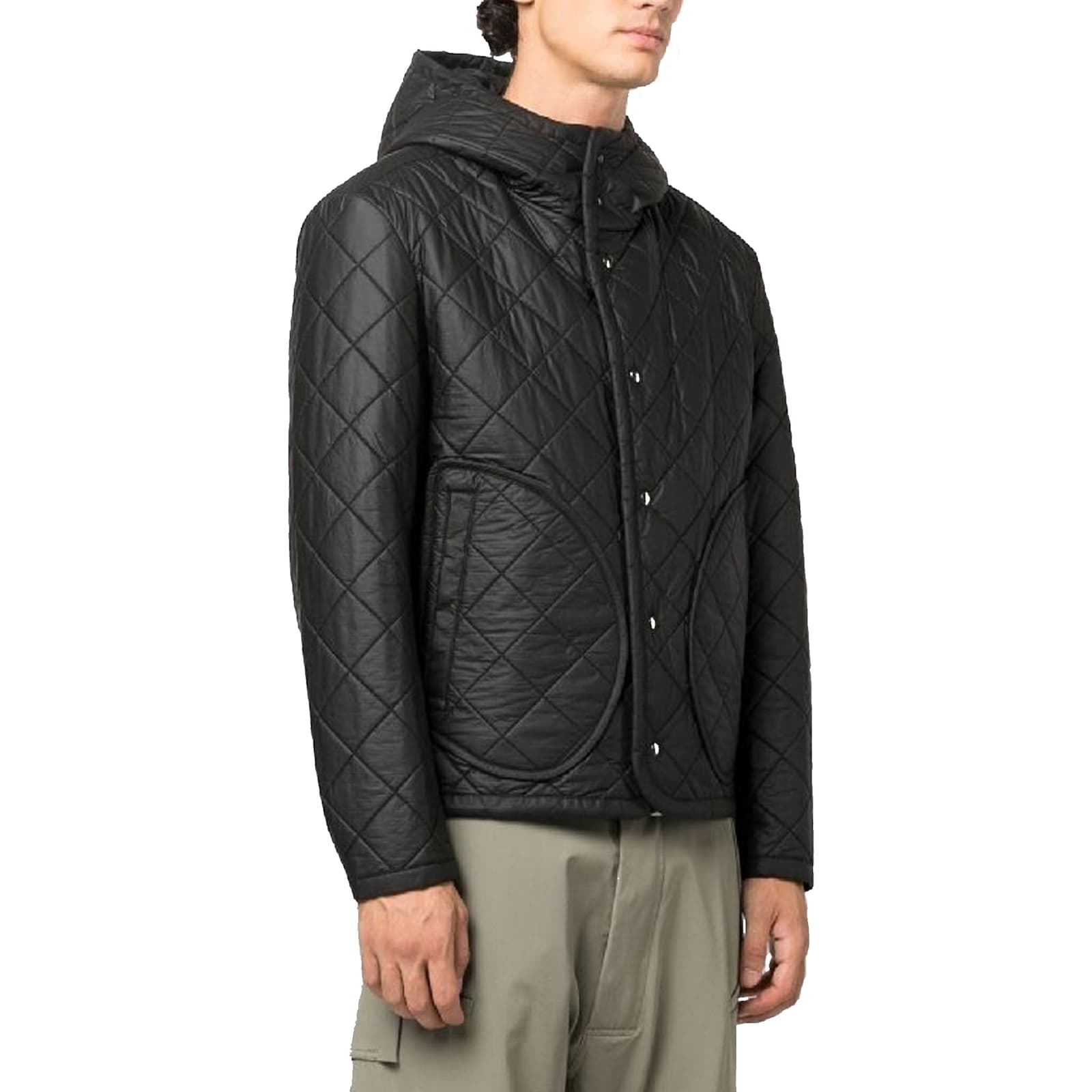 Craig Green Quilted Black Down Jacket With Fixed Hood In Black