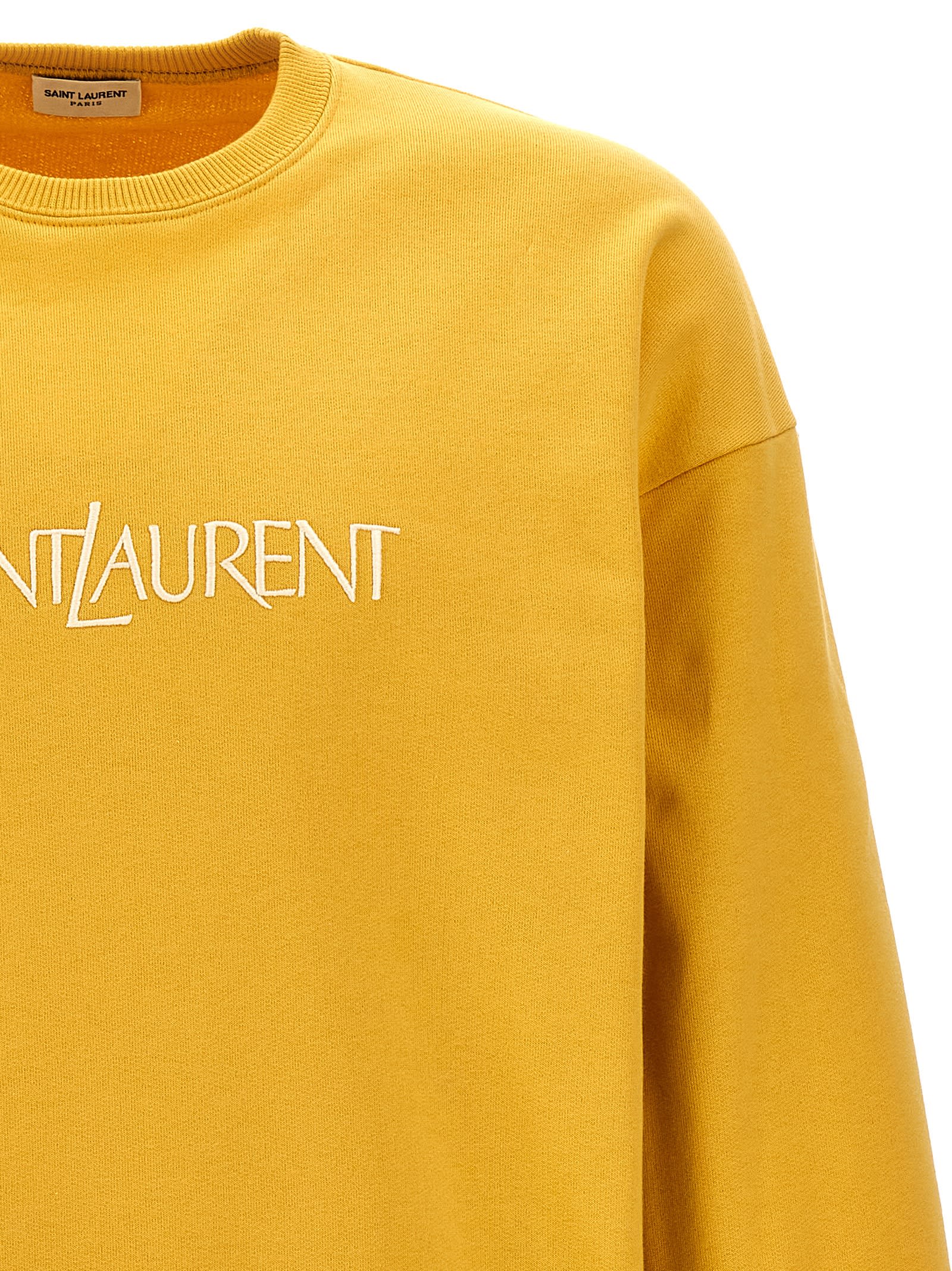 Shop Saint Laurent Logo Embroidery Sweatshirt In Yellow