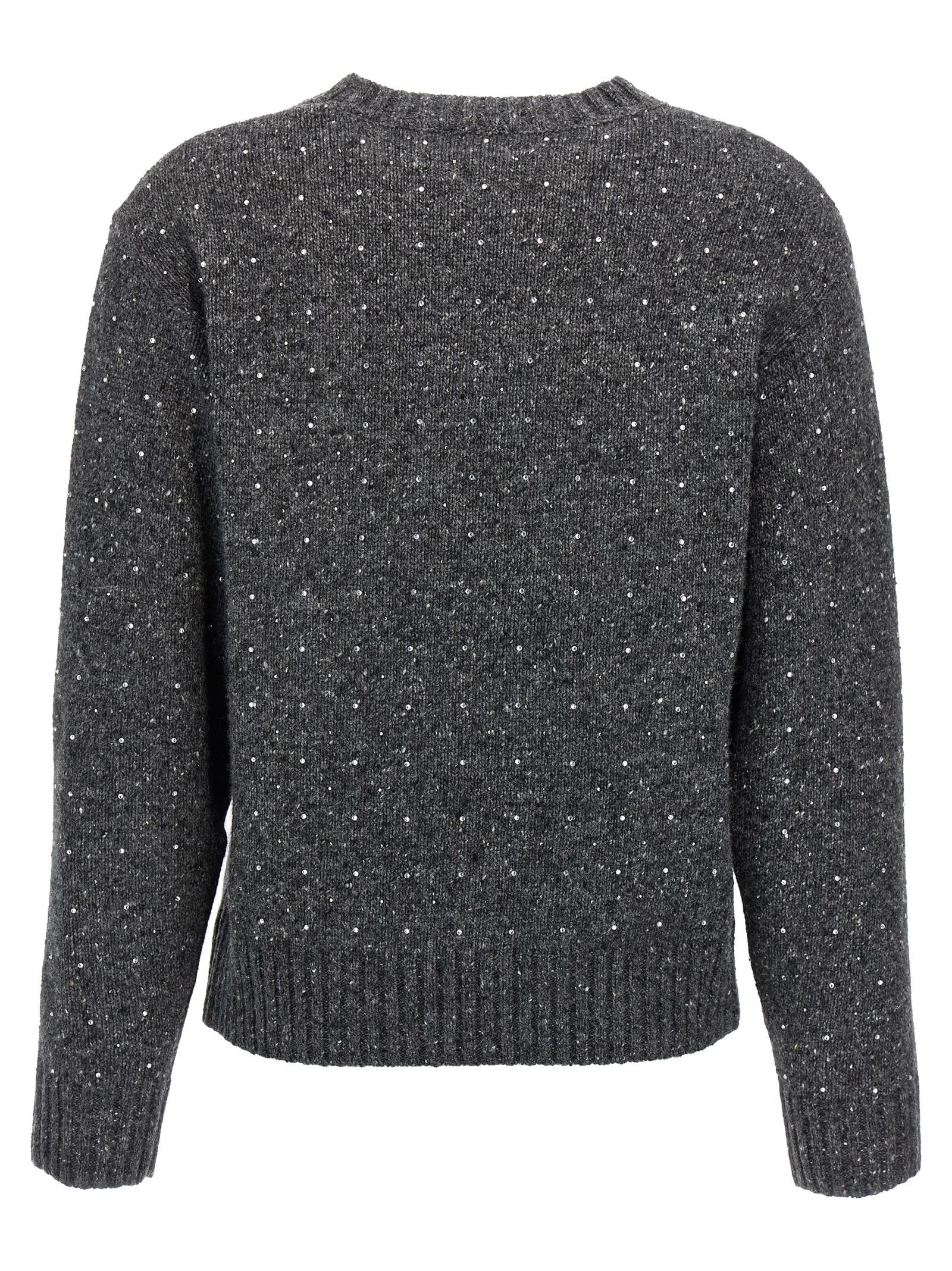 Shop Pinko Wool Blend Sweater With Rhinestones In Grey