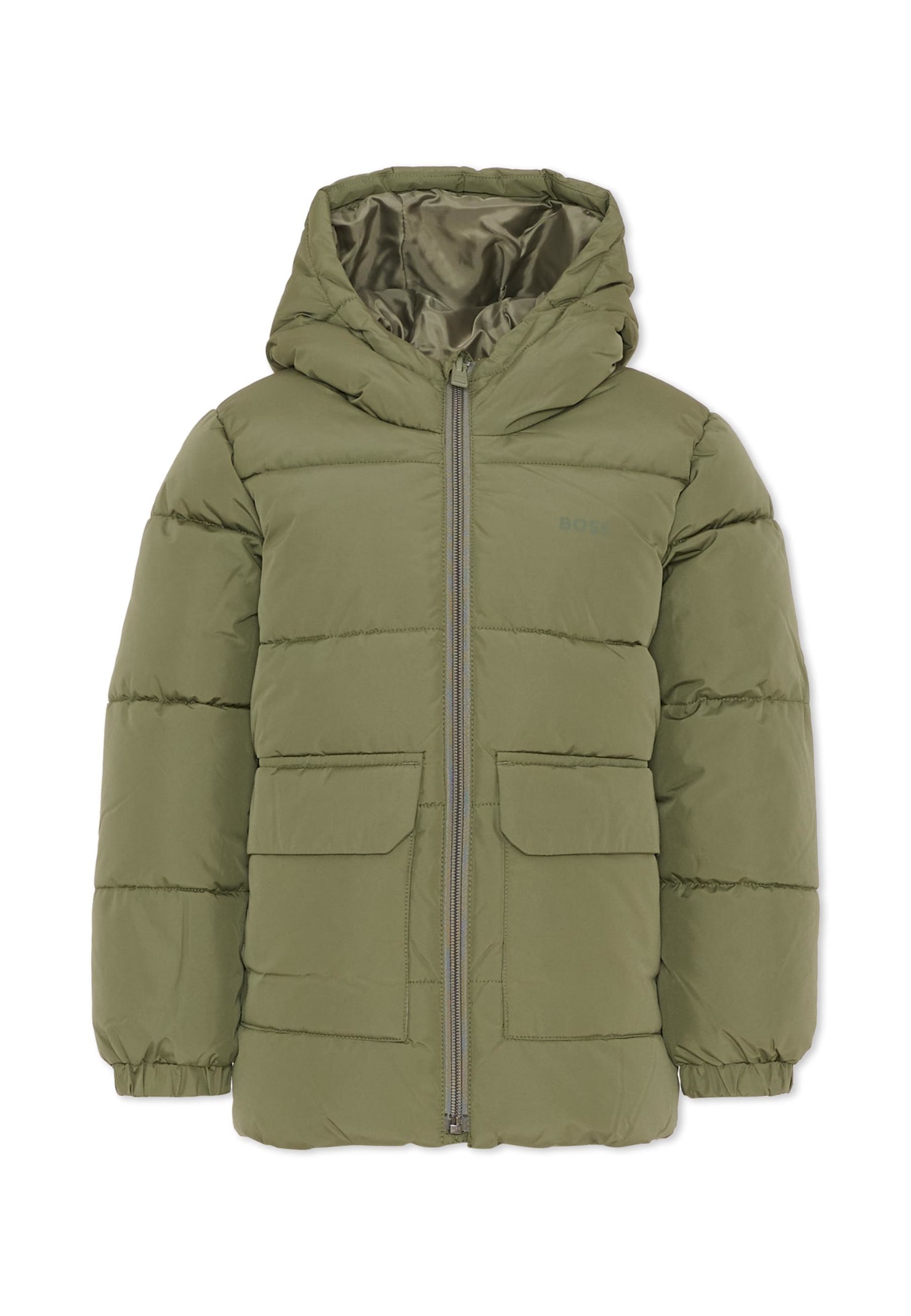 Hugo Boss Green Down Jacket For Boy With Logo In Green