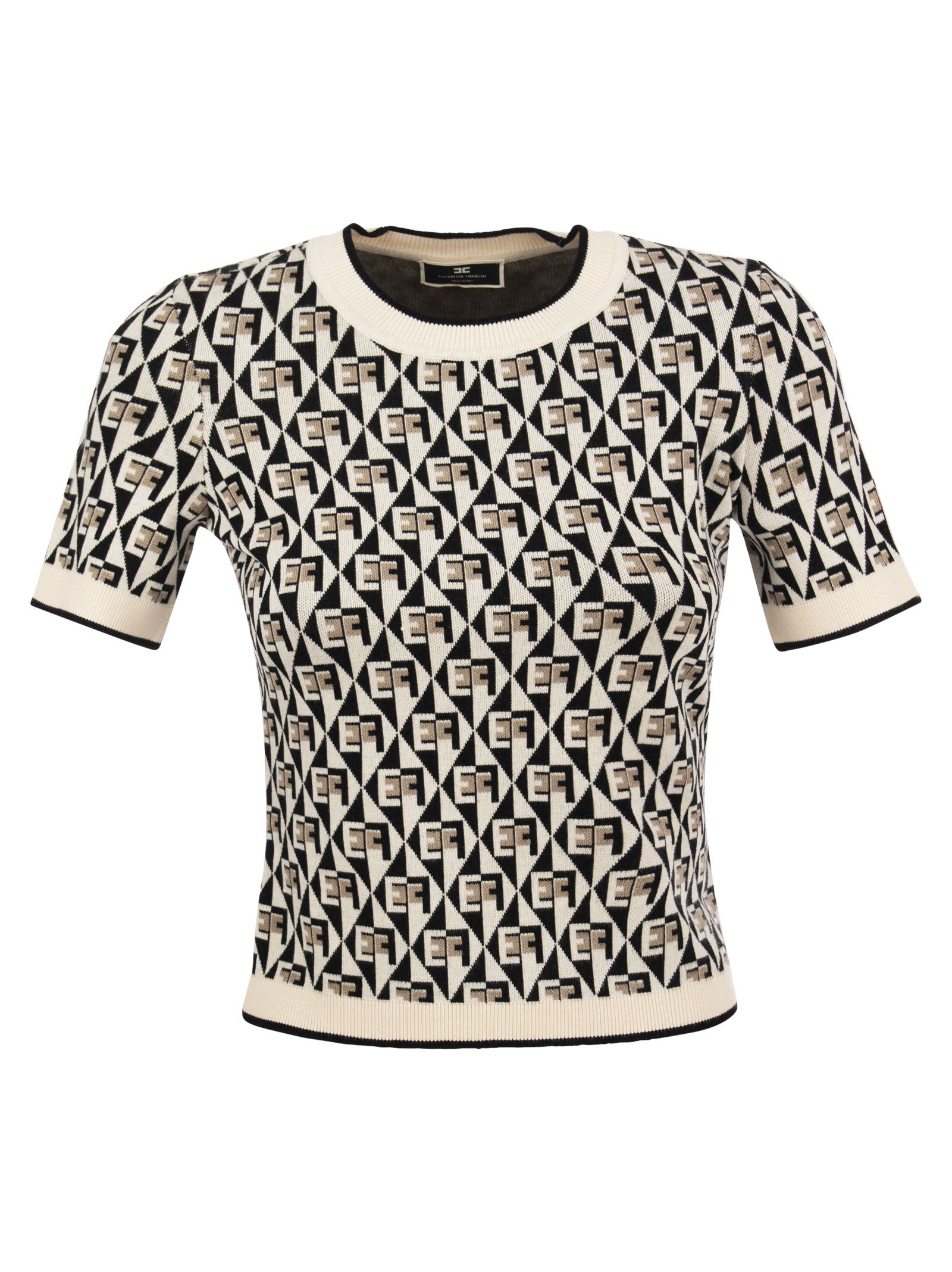Elisabetta Franchi Knitted T-shirt With Diamond Pattern