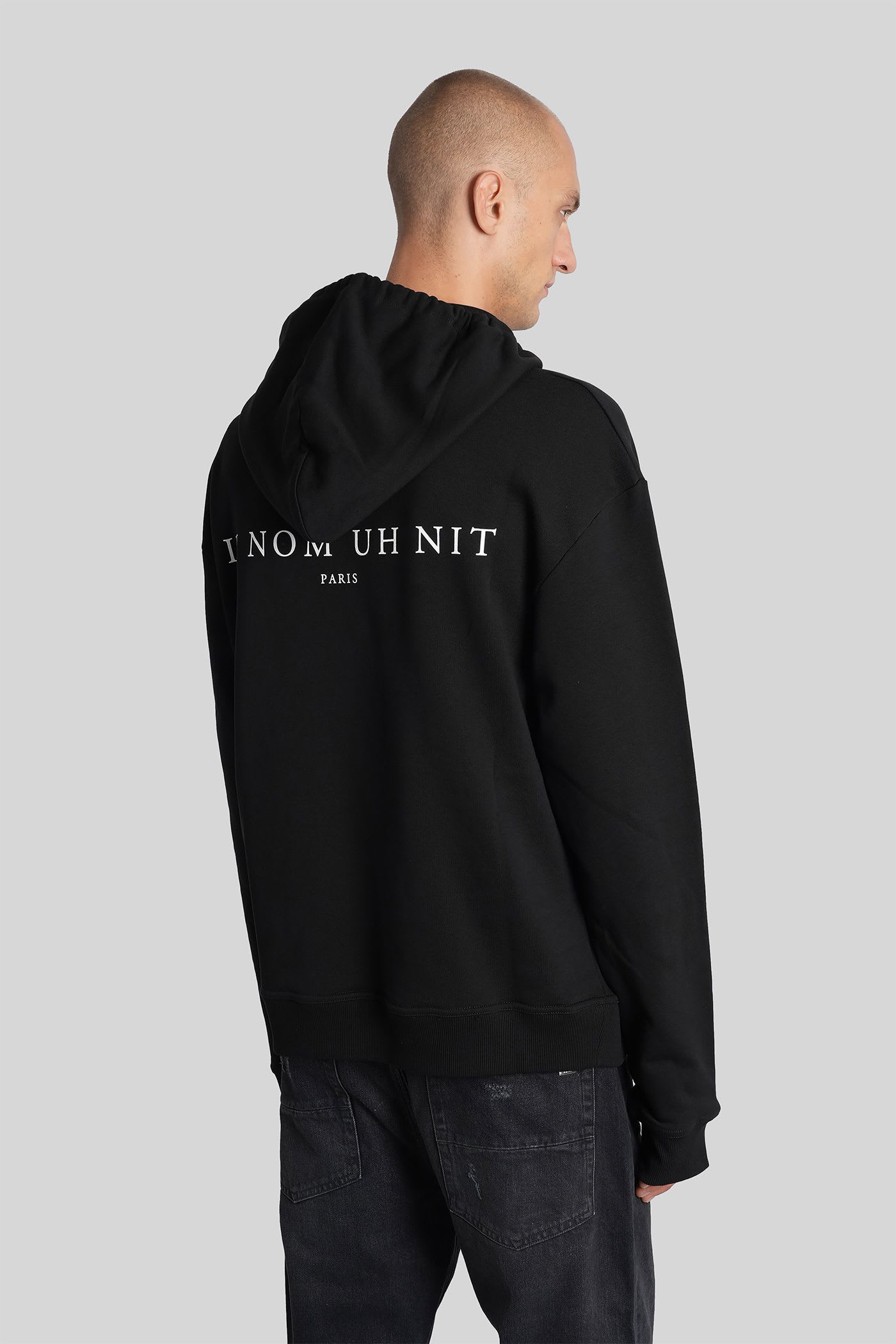 Ih Nom Uh Nit Graphic Hooded Sweater Kangaroo Pocket In Black