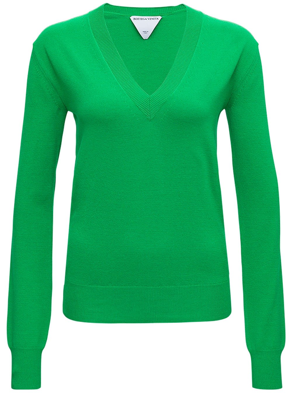 Bottega Veneta Green Long Sleeved Shirt In Wool Blend