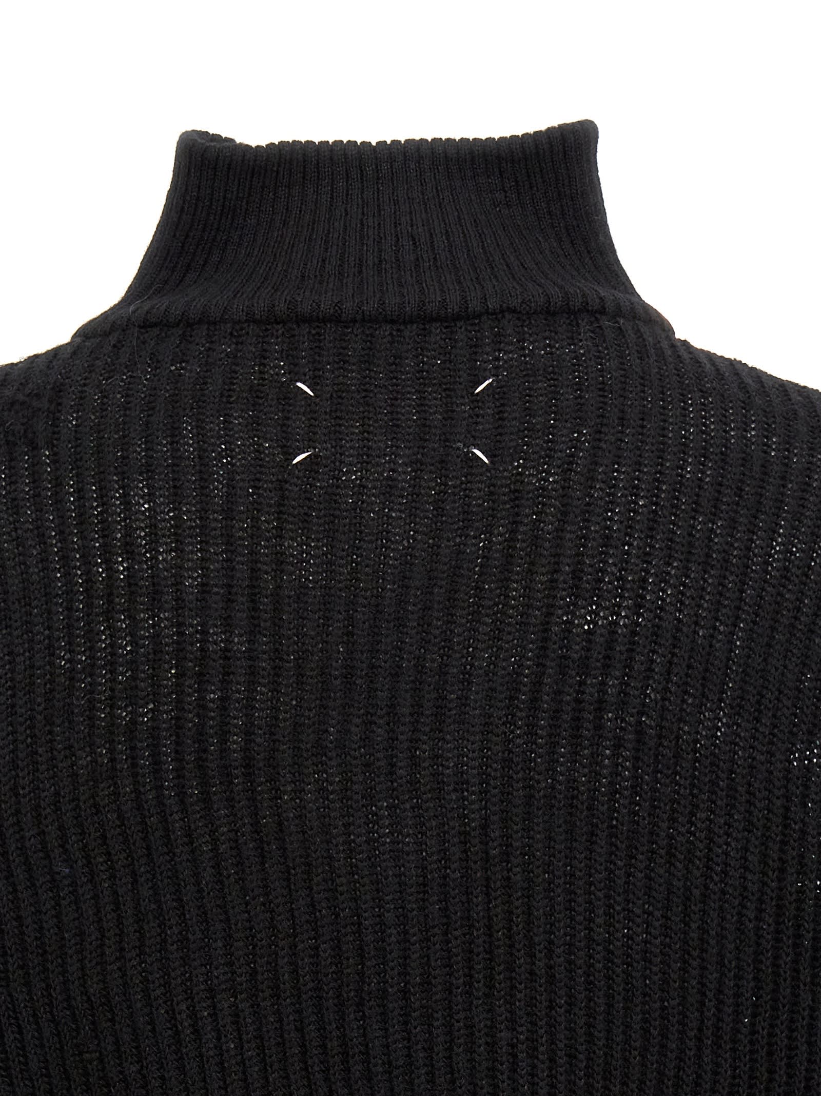 Shop Maison Margiela Distressed Half Zip Sweater In Black