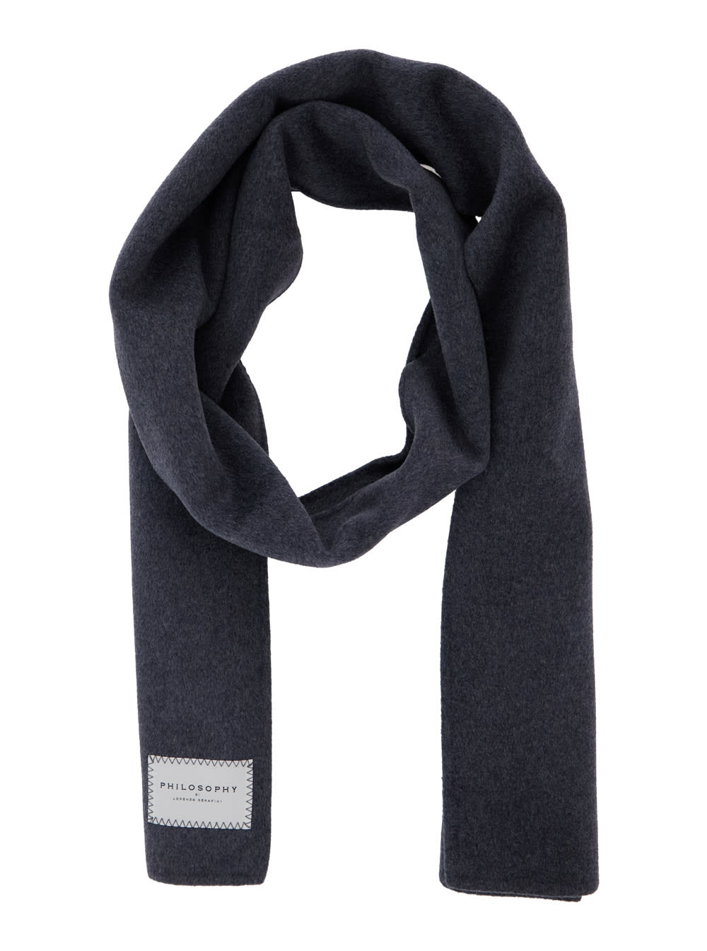 Shop Philosophy Di Lorenzo Serafini Grey Scarf With Logo Patch In Double Wool Woman