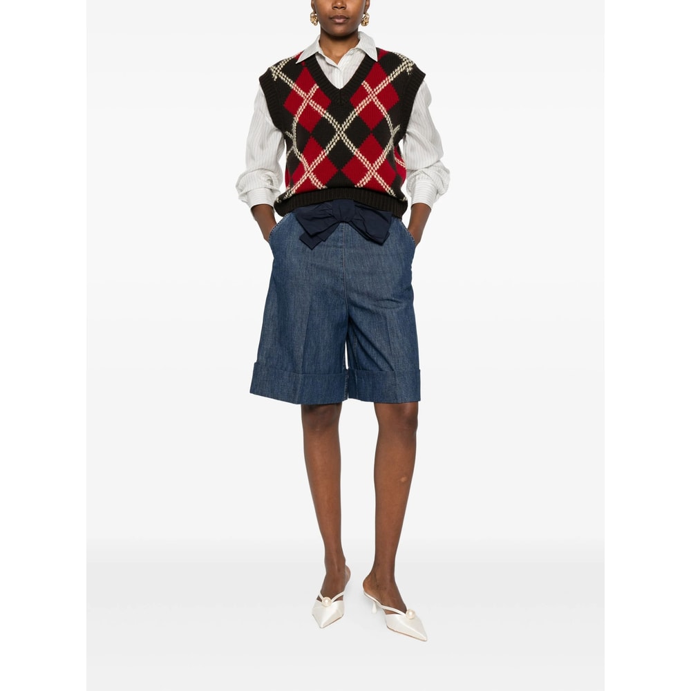 Valentino Garavani Denim Bermuda Shorts With Oversized Bow In Blue