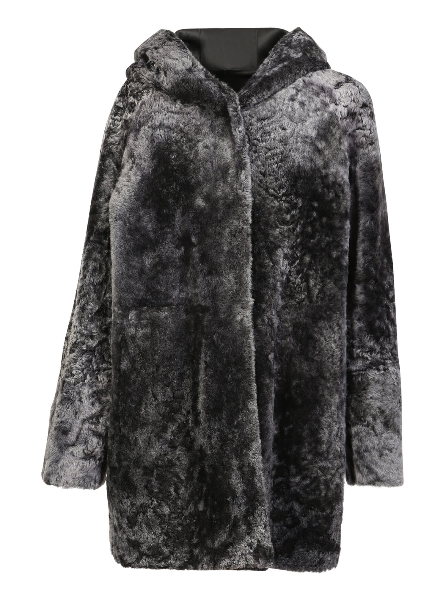 DROMe Charcoal Black Shearling Hooded Coat
