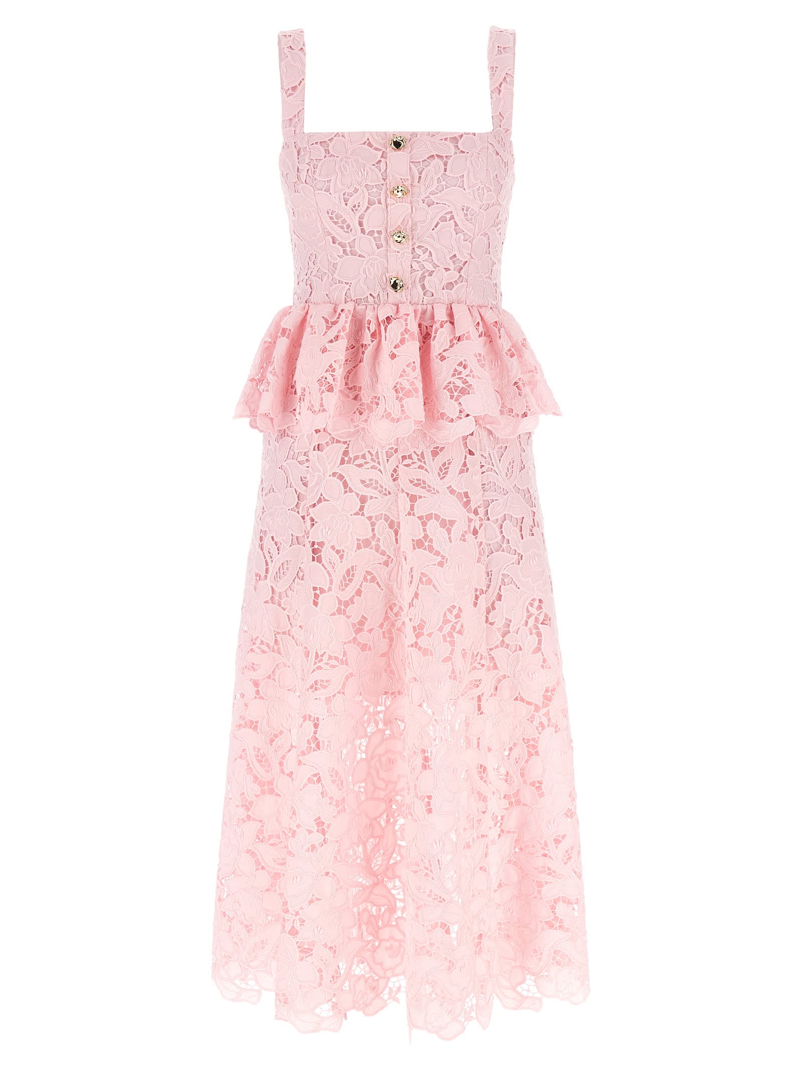 pink Lace Peplum Midi Dress