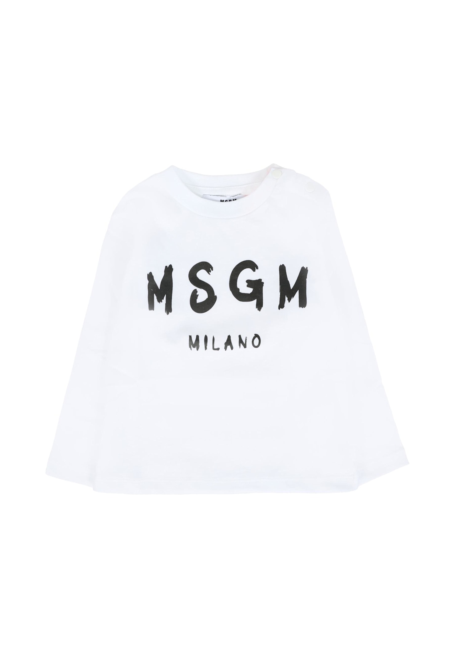 Msgm White T-shirt For Babykids With Logo In White