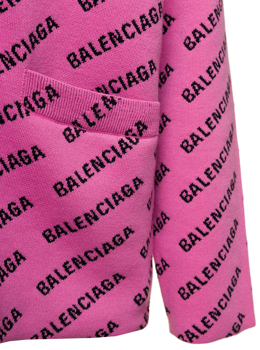 Shop Balenciaga Pink Cardigan With All-over Motif In Wool And Cotton Blend Woman