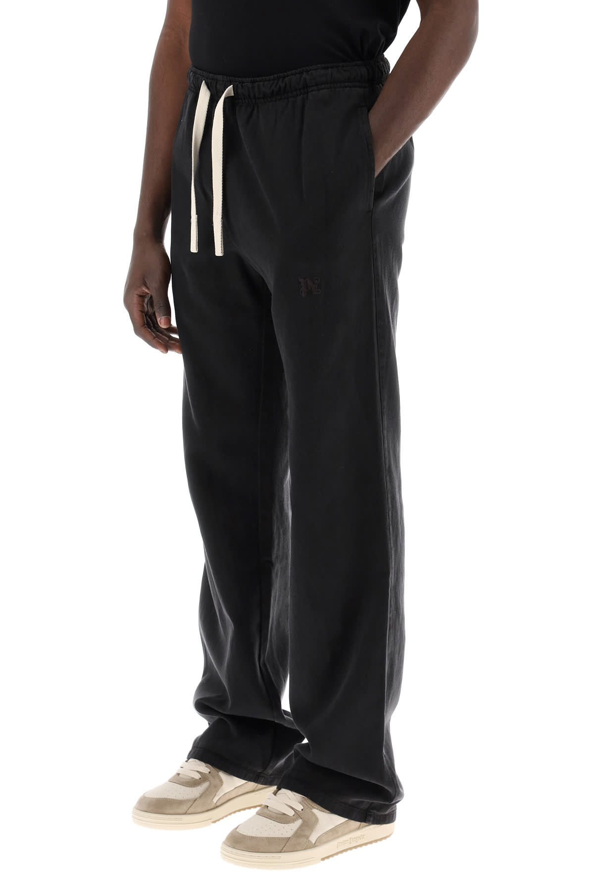 Shop Palm Angels Wide-legged Travel Pants For Comfortable In Black Off White (black)