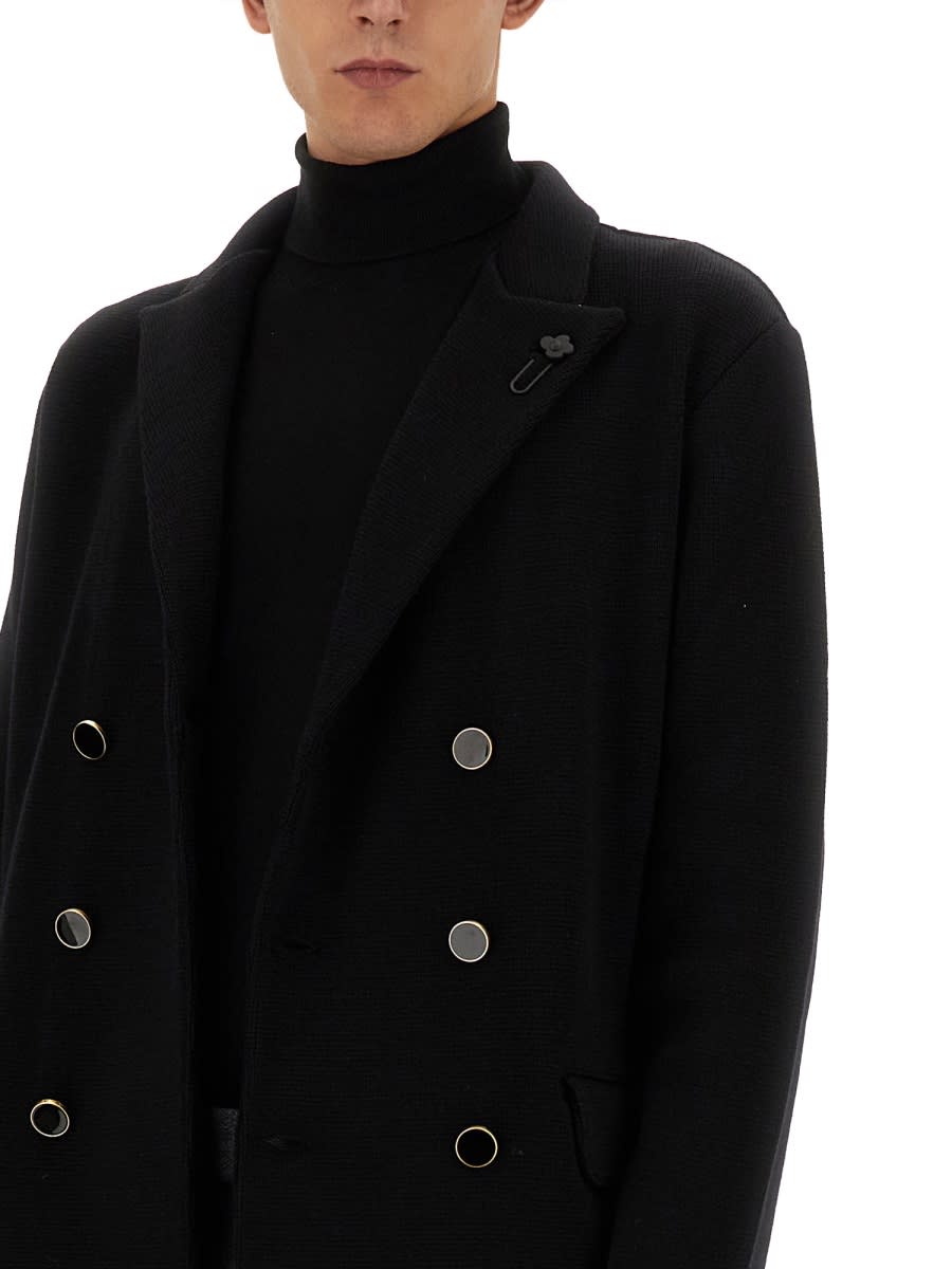 Shop Lardini Double-breasted Peacoat In Black