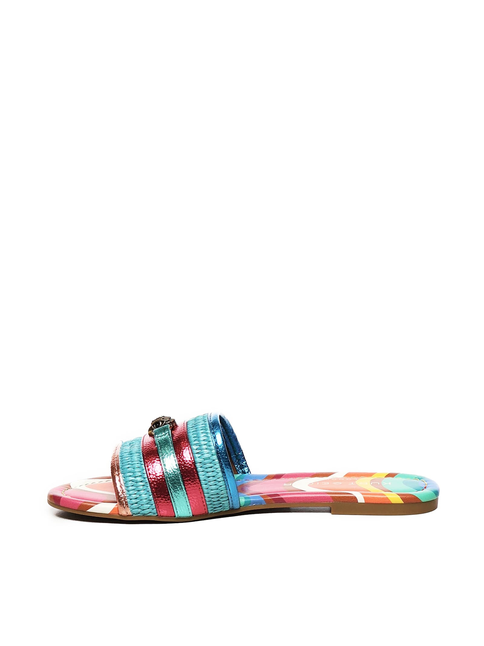 Kurt Geiger Rainbow-print Metallic-stripe Sandals In Multi