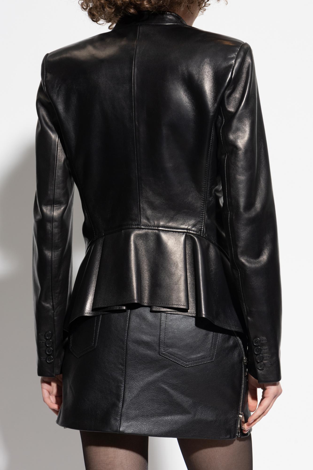 Alexander Mcqueen Single-breasted Calfskin Leather Jacket In Black
