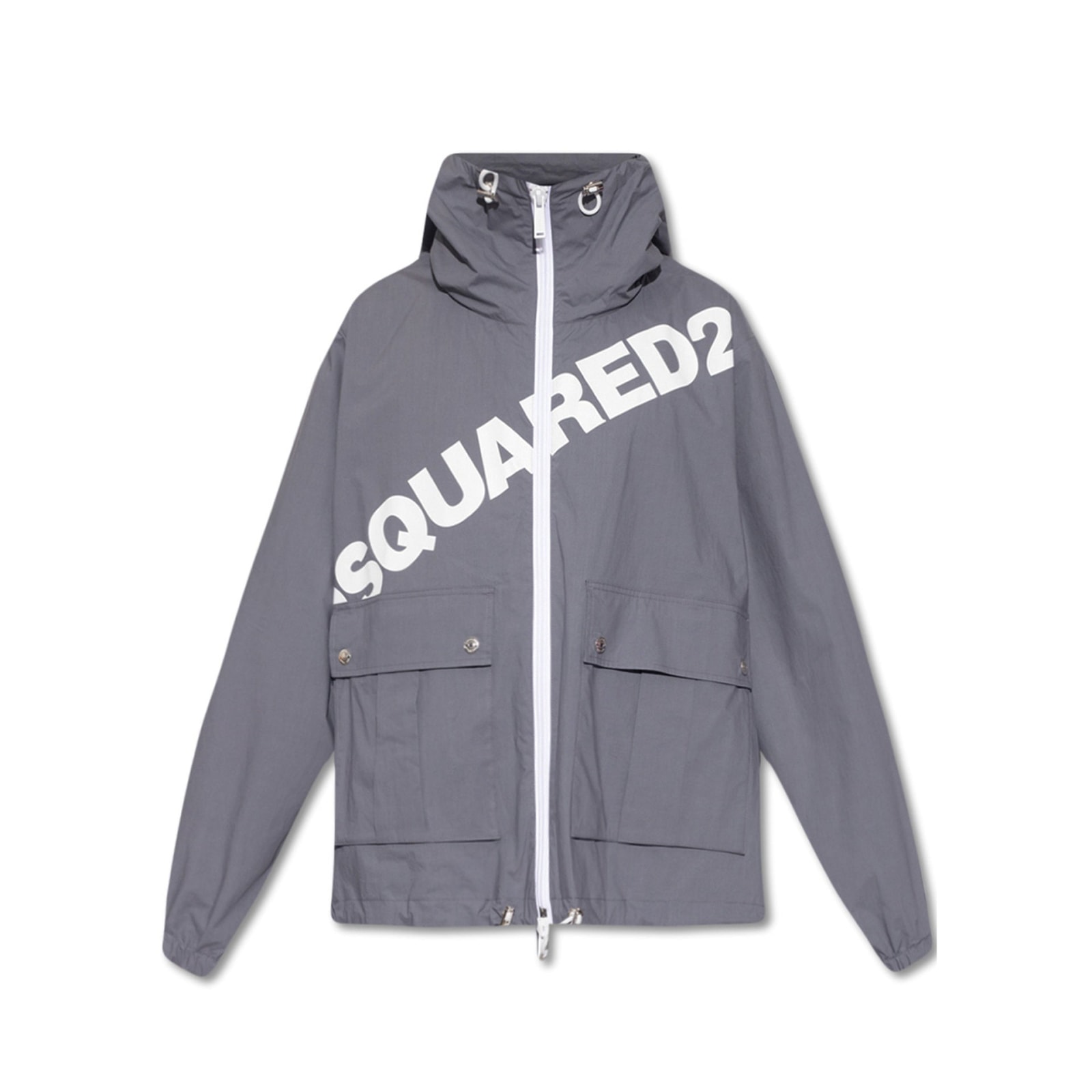 Shop Dsquared2 Logo Hooded Windbreaker In Gray