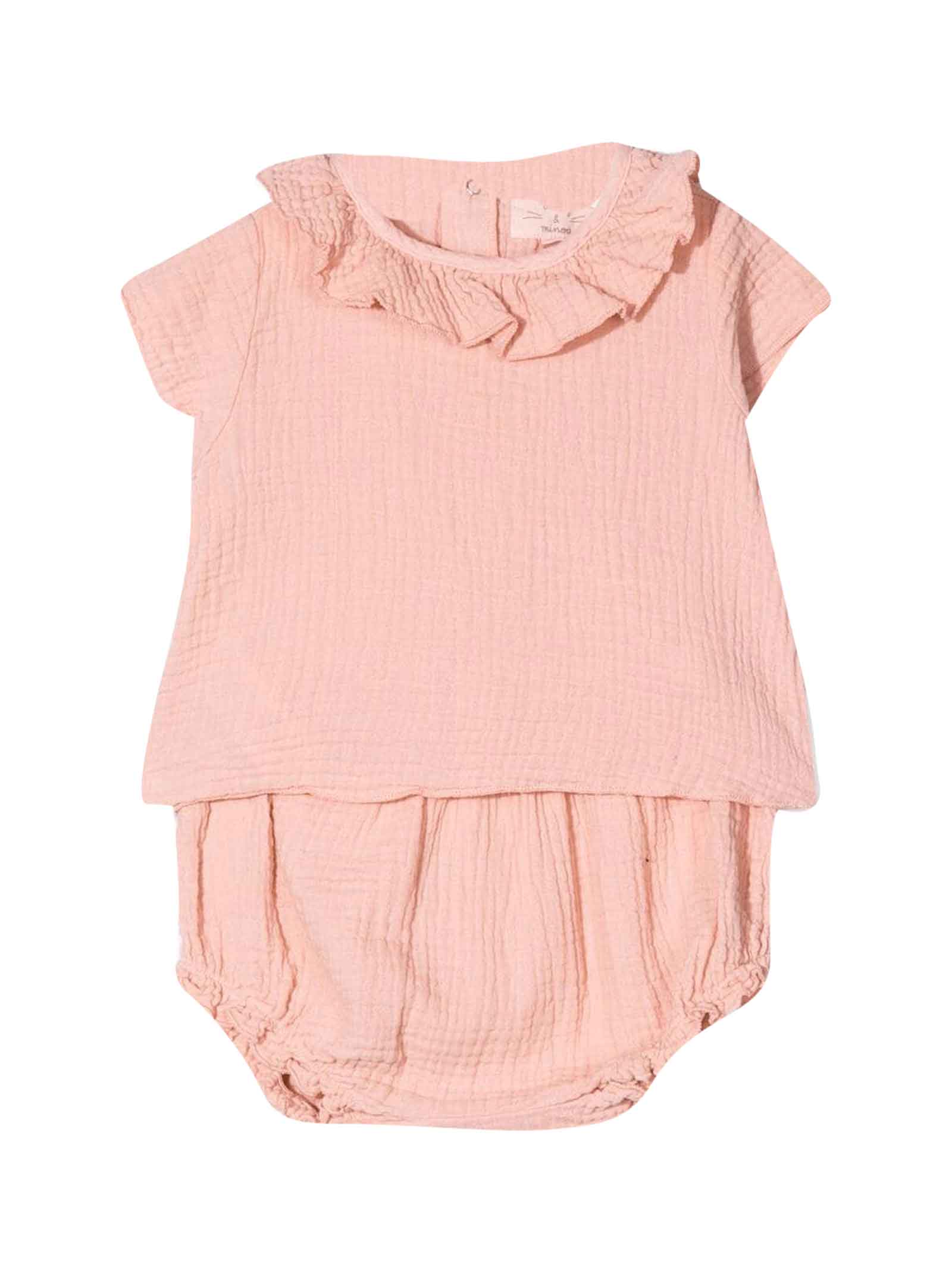Teddy & Minou Babies' Ruffle Short-sleeve Bodysuit In Pink | ModeSens